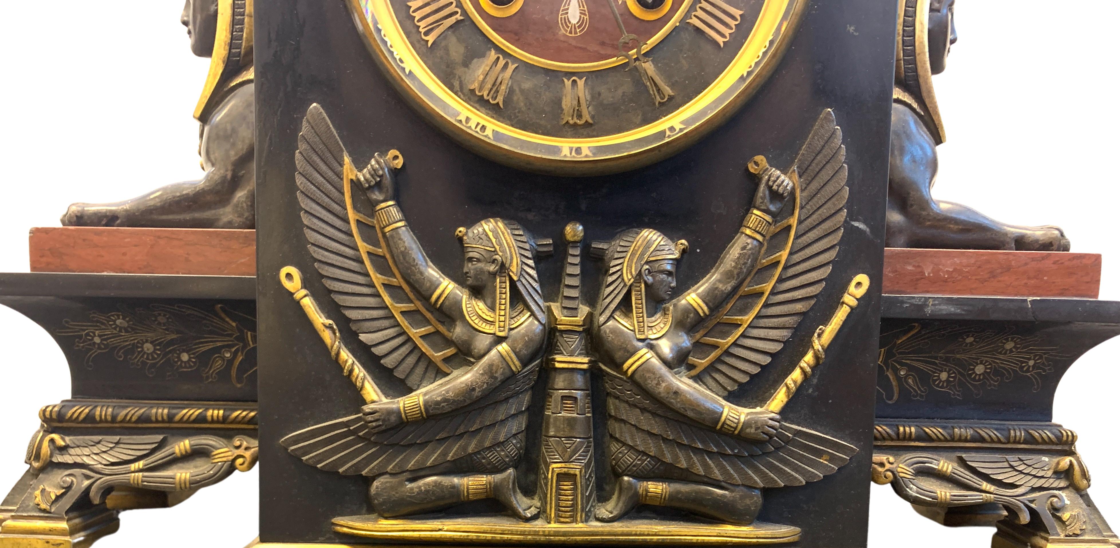 Bronze Exquisite Egyptian Revival Clock, France, 19th Century