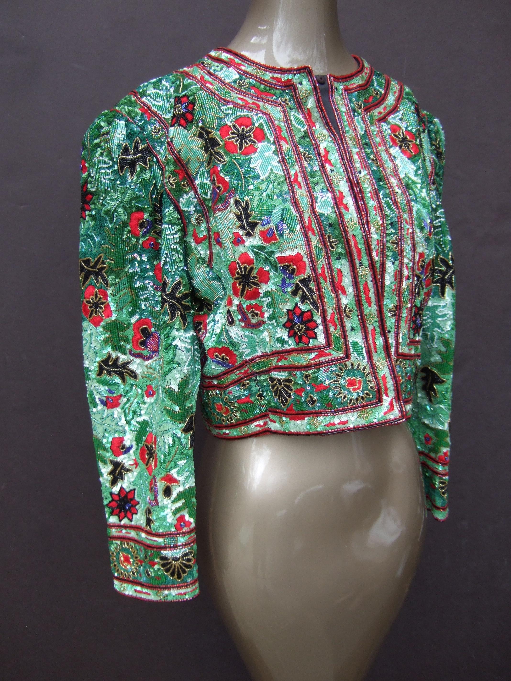 Exquisite Elaborate Glass Floral Beaded Embroidered Bolero Jacket c 1980s For Sale 6