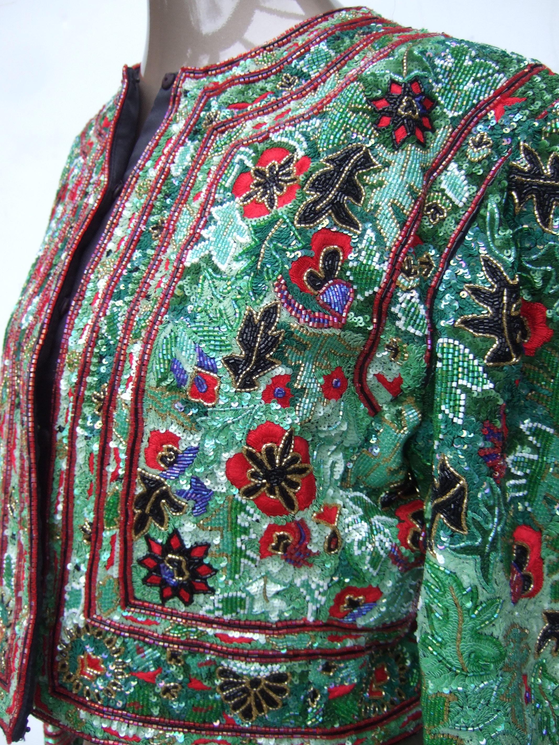 Exquisite Elaborate Glass Floral Beaded Embroidered Bolero Jacket c 1980s For Sale 10