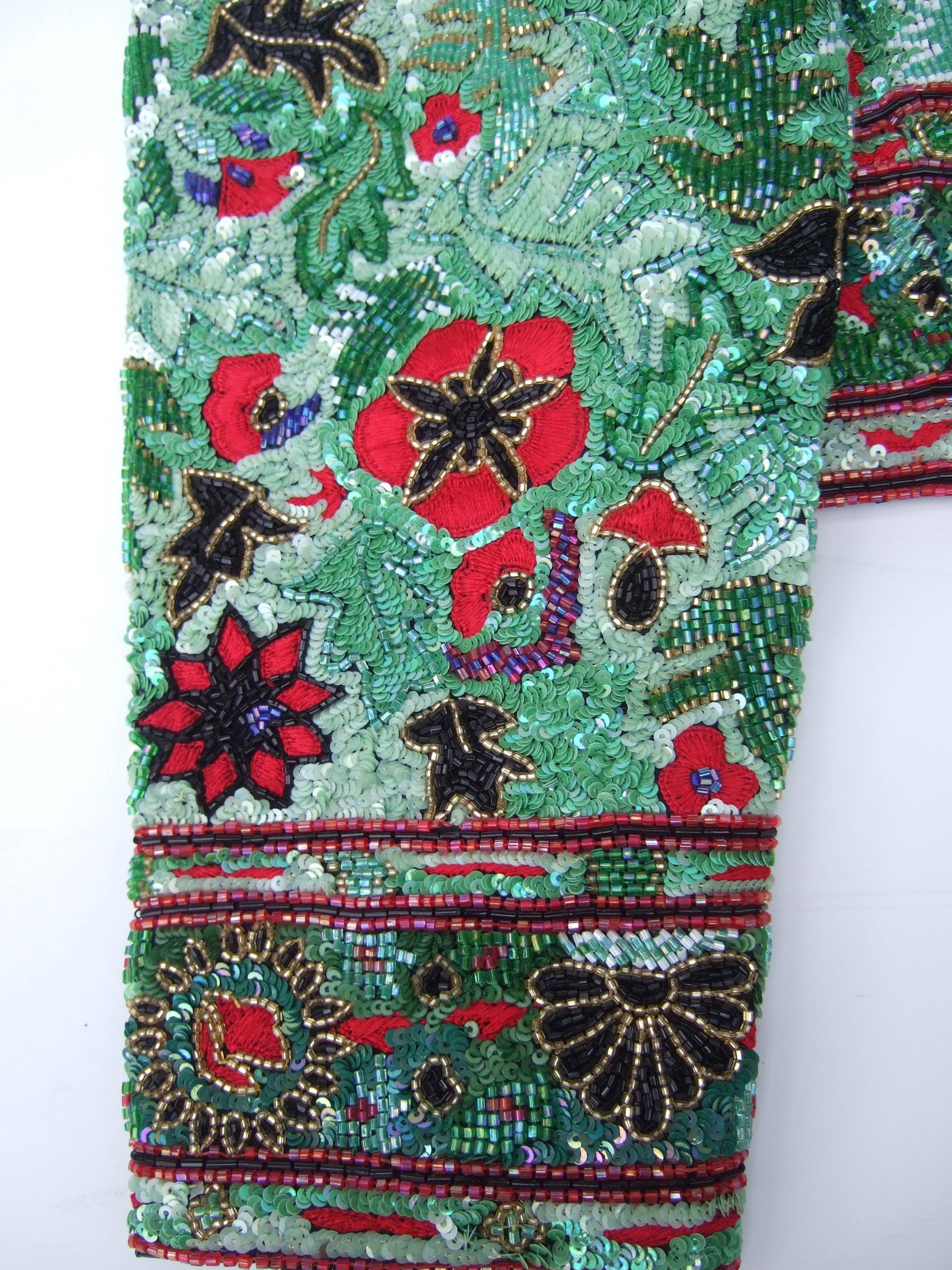 Exquisite Elaborate Glass Floral Beaded Embroidered Bolero Jacket c 1980s For Sale 11
