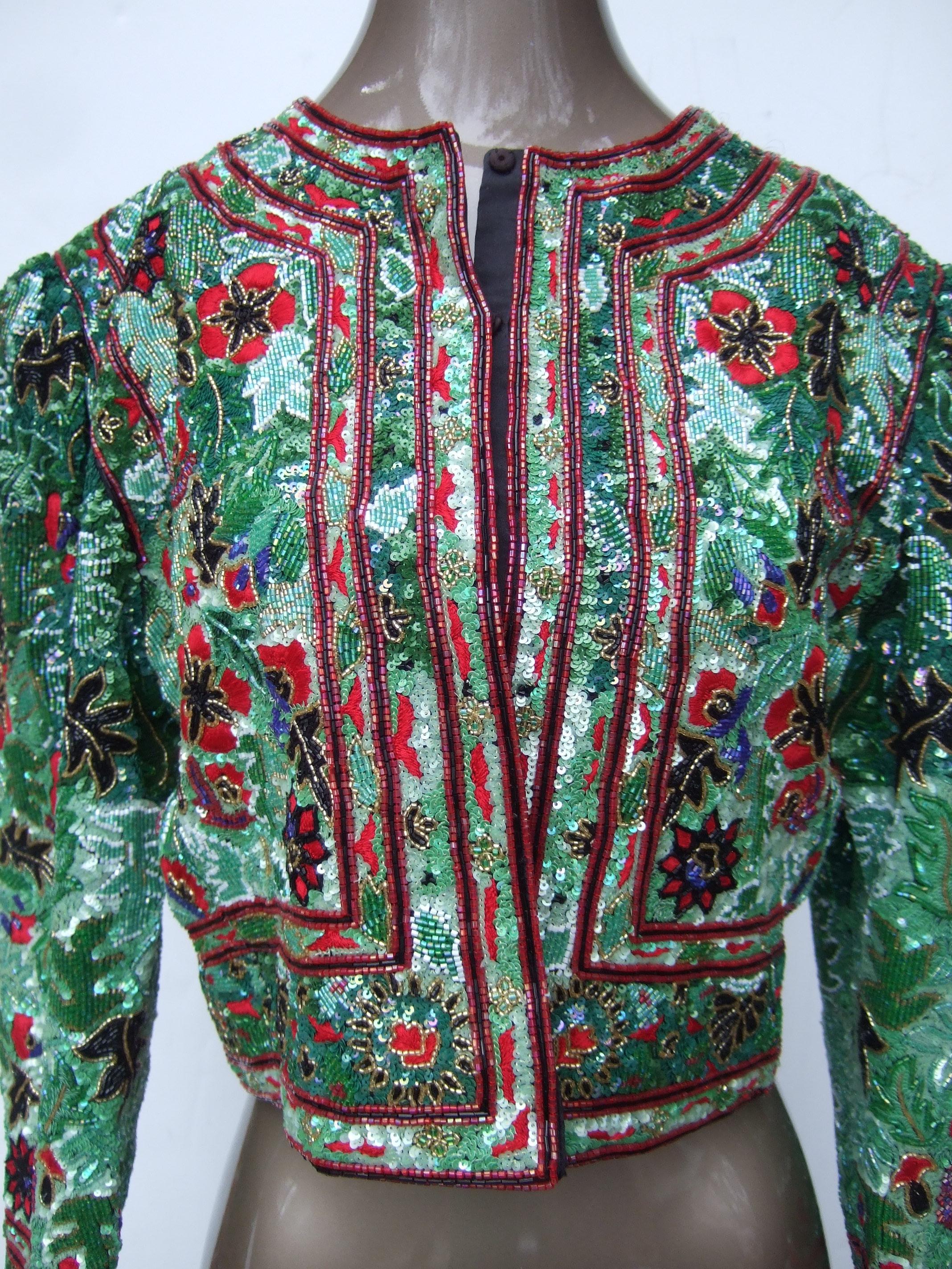 Exquisite Elaborate Glass Floral Beaded Embroidered Bolero Jacket c 1980s For Sale 12