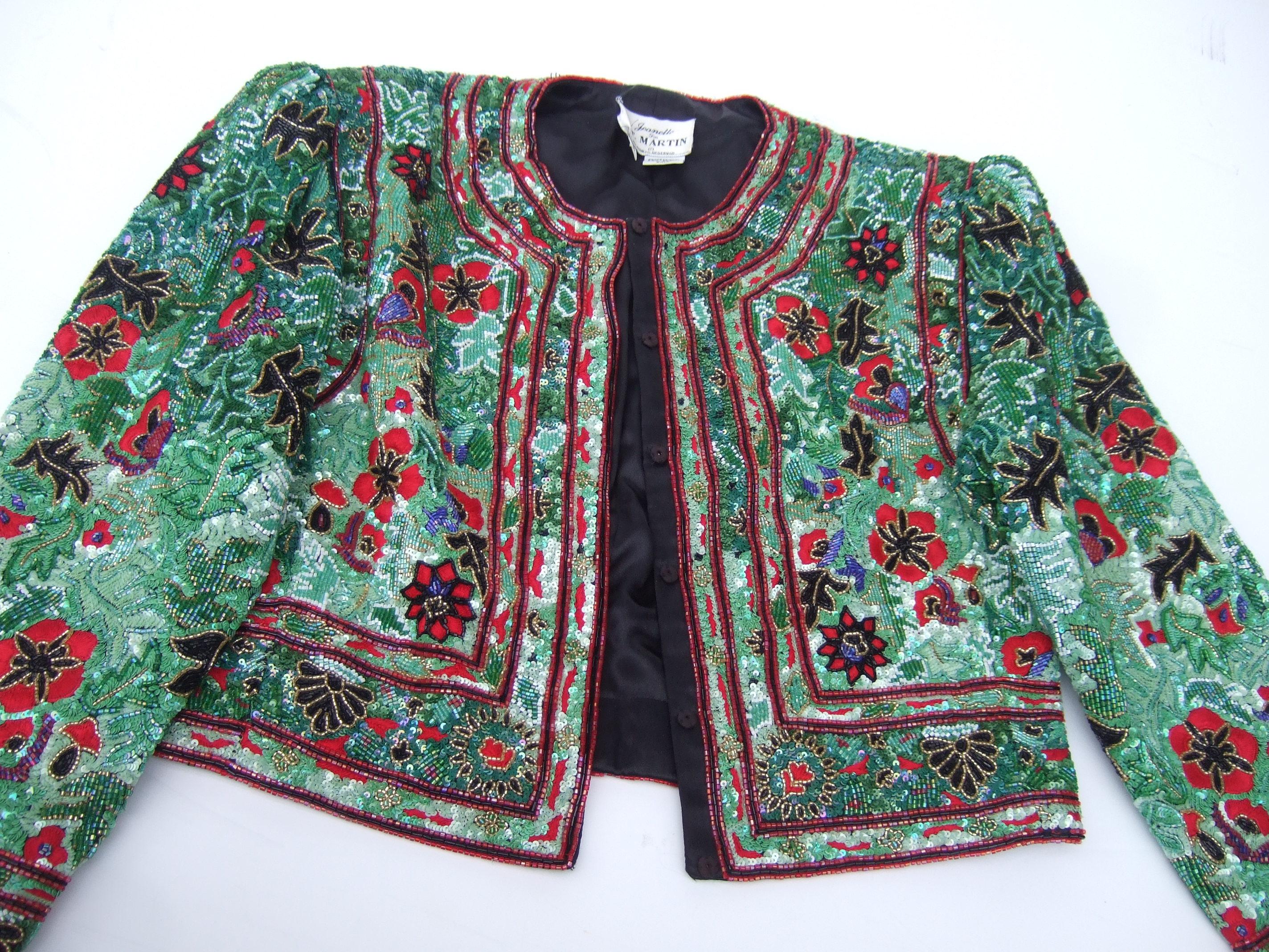 Exquisite Elaborate Glass Floral Beaded Embroidered Bolero Jacket c 1980s For Sale 13