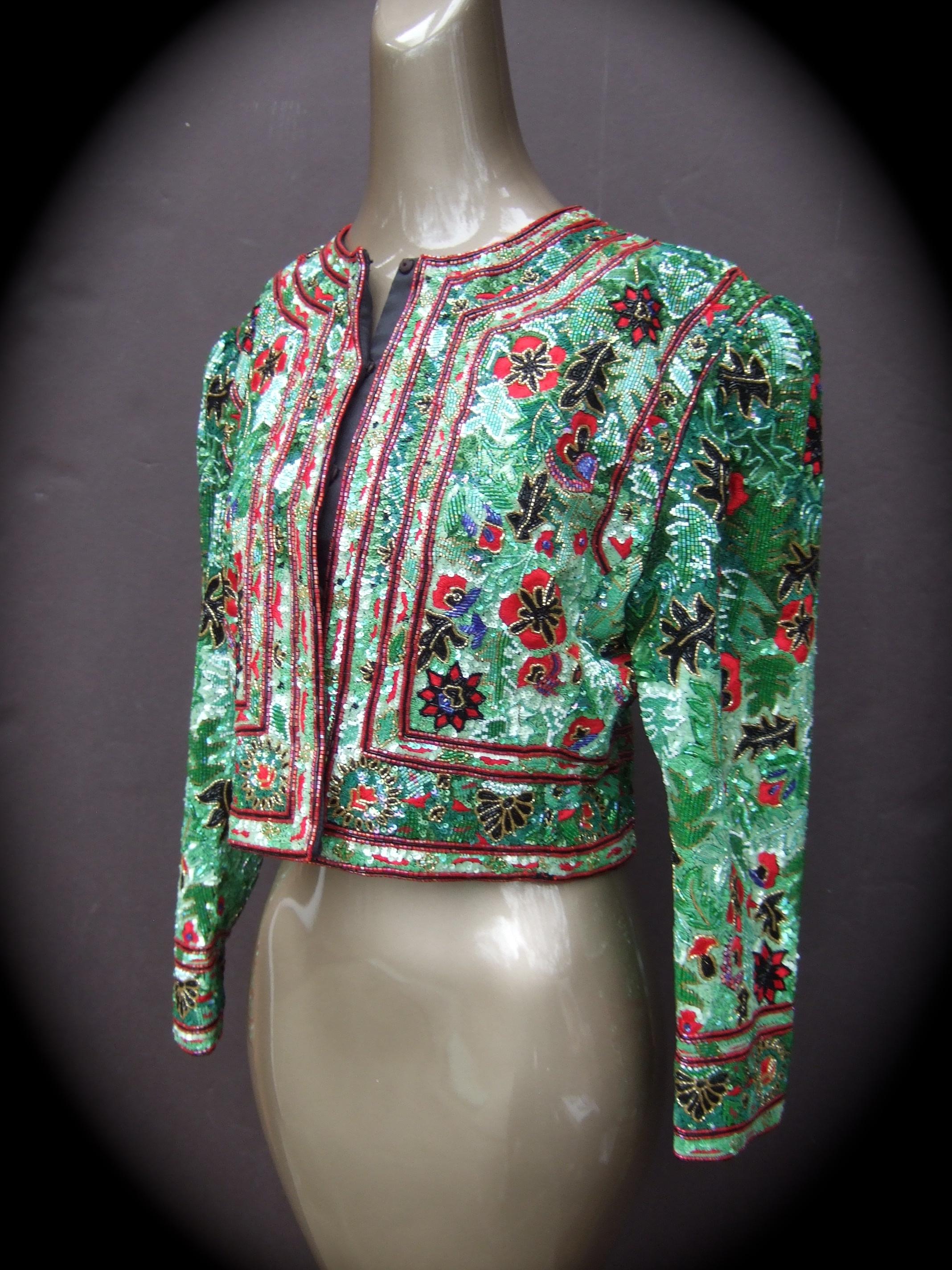Exquisite Elaborate Glass Floral Beaded Embroidered Bolero Jacket c 1980s For Sale 1