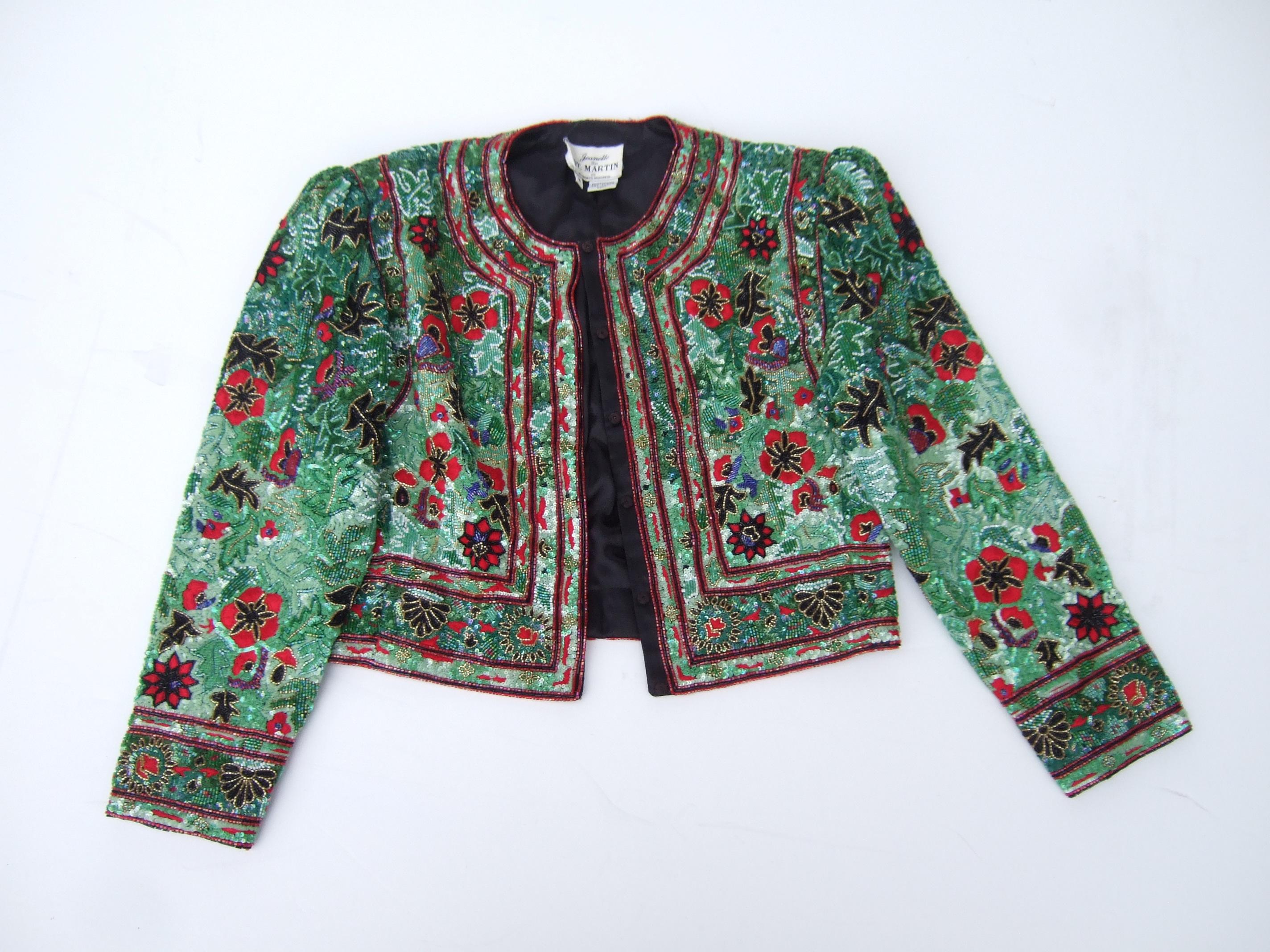 Exquisite Elaborate Glass Floral Beaded Embroidered Bolero Jacket c 1980s For Sale 4