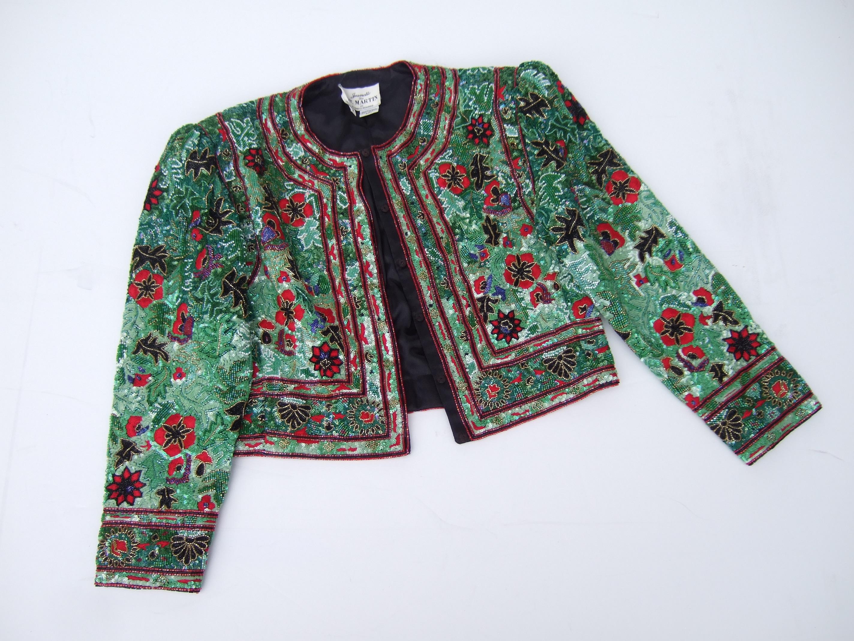 Exquisite Elaborate Glass Floral Beaded Embroidered Bolero Jacket c 1980s For Sale 5