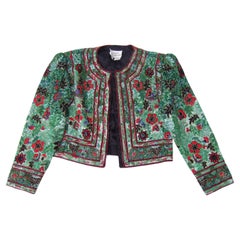 Exquisite Elaborate Glass Floral Beaded Embroidered Bolero Jacket c 1980s