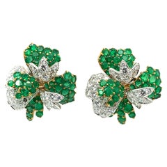 Exquisite Emerald and Diamond Earclips in Platinum and 18 Karat Gold by Meister