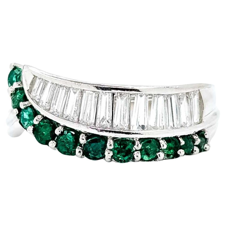 Exquisite Emerald and Diamond Ring in 900pt Modern Channel Set