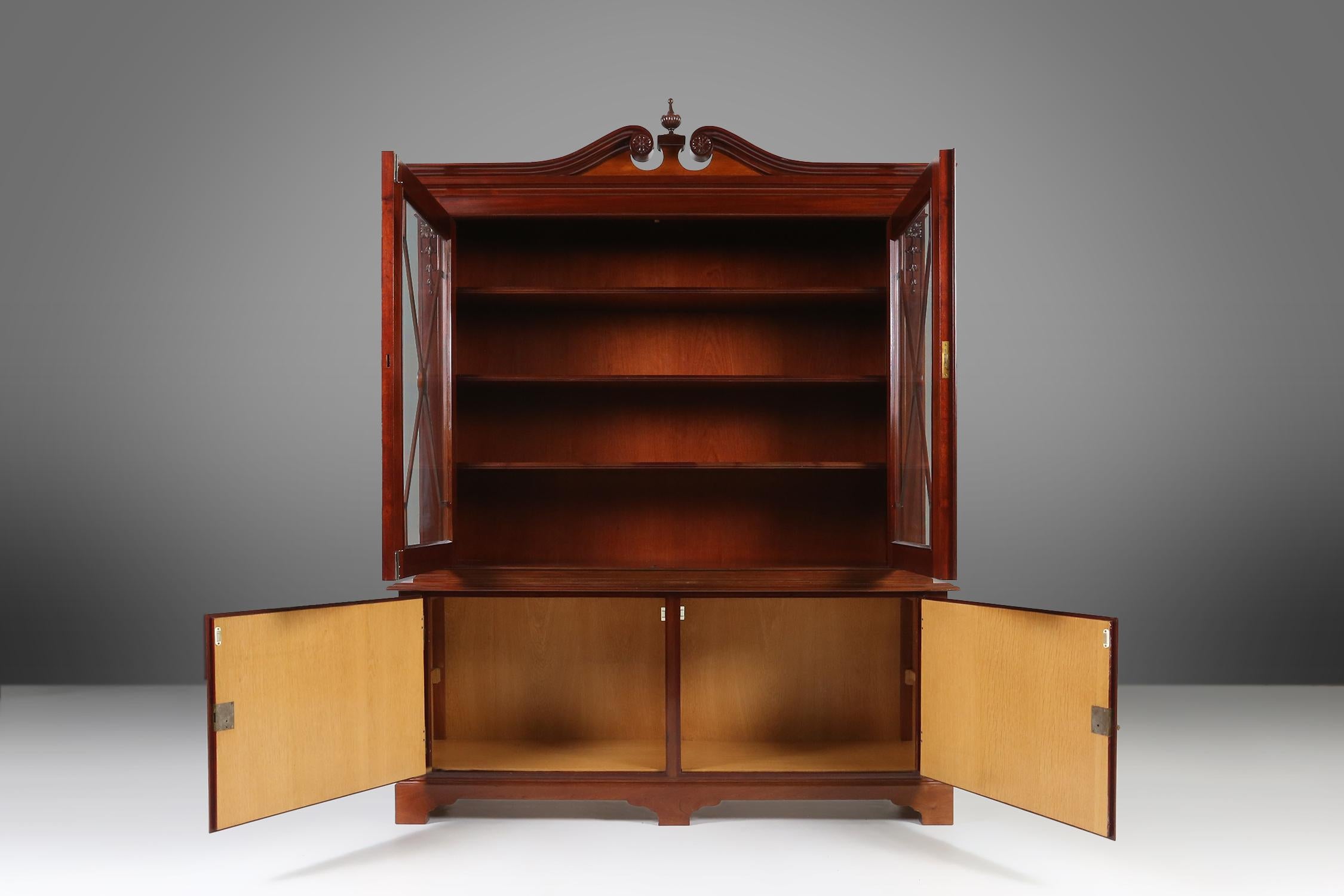 Belgian Exquisite Empire Style library cabinet with glass doors, Belgium, 1950s For Sale