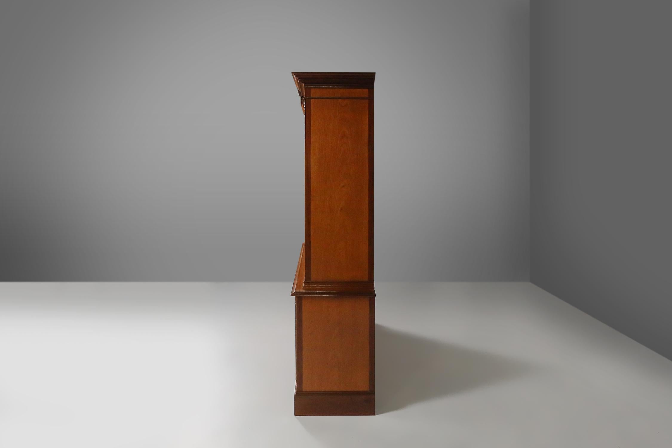 Belgian Exquisite Empire Style library cabinet with glass doors, Belgium, 1950s For Sale