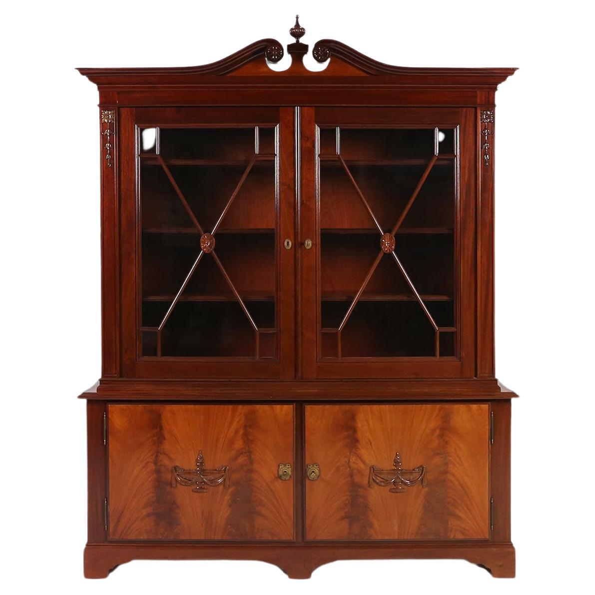 Exquisite Empire Style library cabinet with glass doors, Belgium, 1950s For Sale