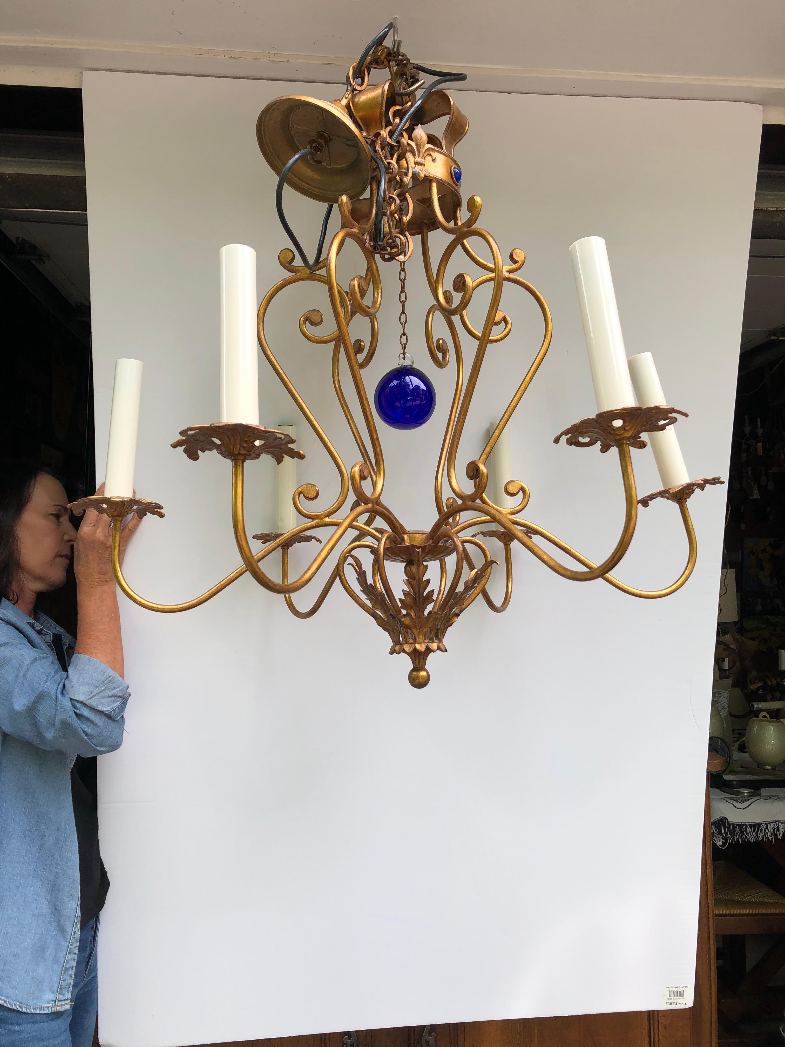 Late 20th Century Exquisite English Giltiron Coronet Chandelier For Sale