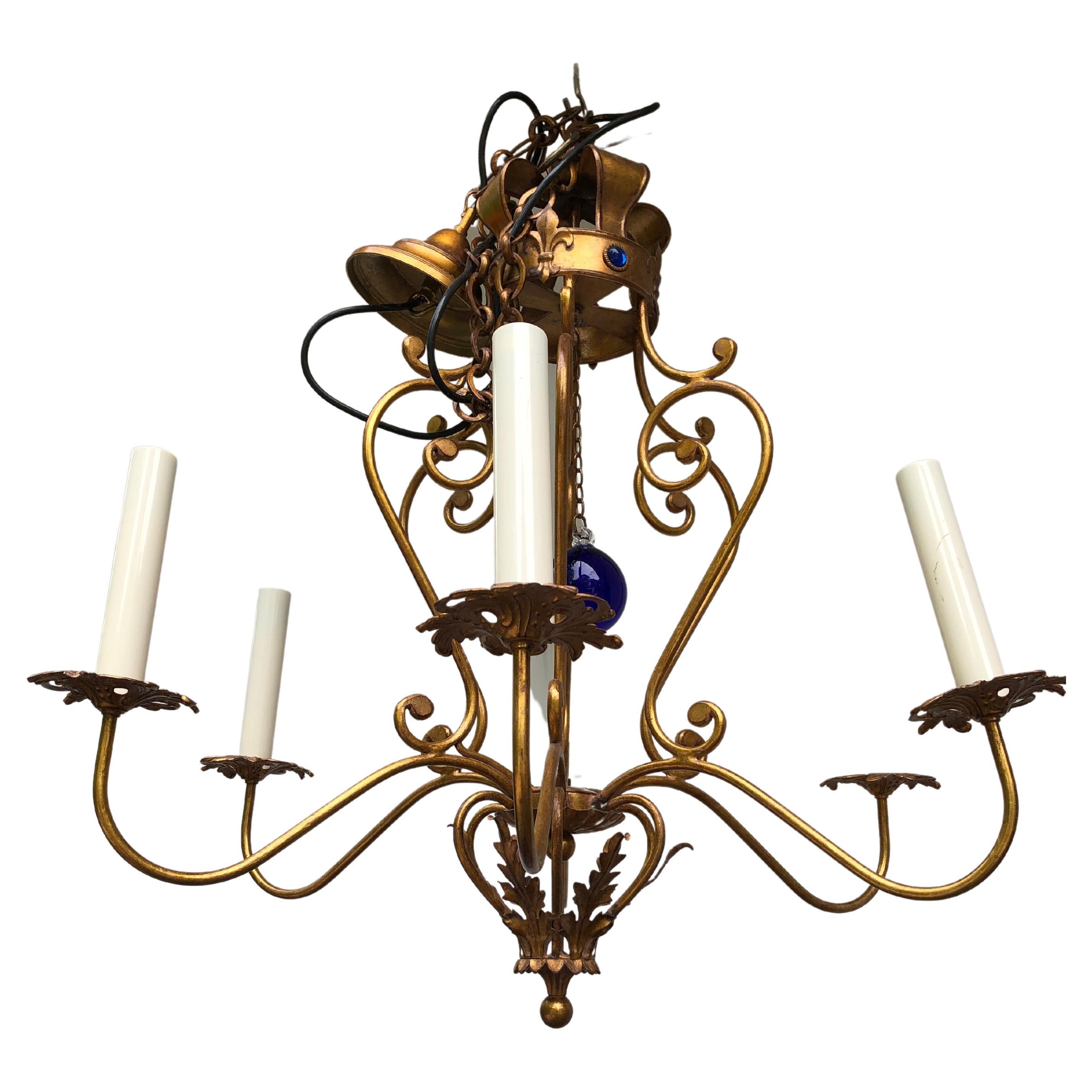 Exquisite English Giltiron Coronet Chandelier