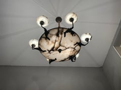 Exquisite & Extra Large Antique White & Black Alabaster & Bronze Chandelier 1910