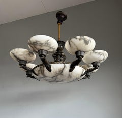 Exquisite & Extra Large Antique White & Black Alabaster & Bronze Chandelier 1910