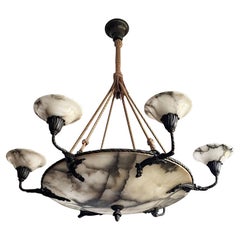 Exquisite 
Extra Large Antique White 
Black Alabaster 
Bronze Chandelier 1910