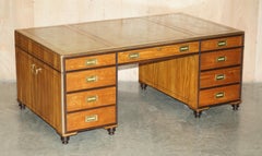 EXQUISITE EXTRA LARGE DOUBLE SiDED MILITARY CAMPAIGN TWIN PEDESTAL PARTNER DESK