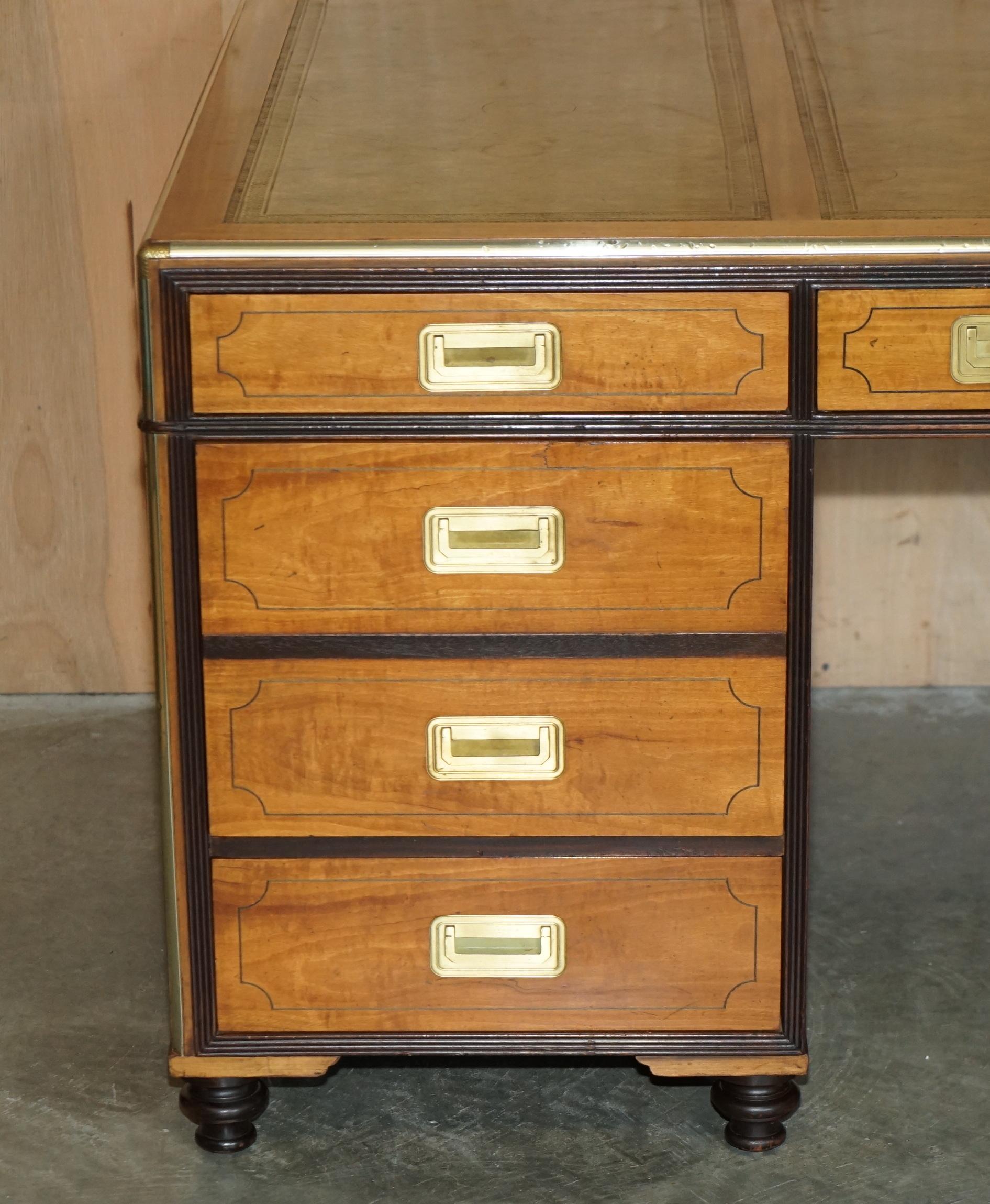 Inglese EXQUISITE EXTRA LARGE DOUBLE SiDED MILITARY CAMPAIGN TWIN PEDESTAL PARTNER DESK in vendita