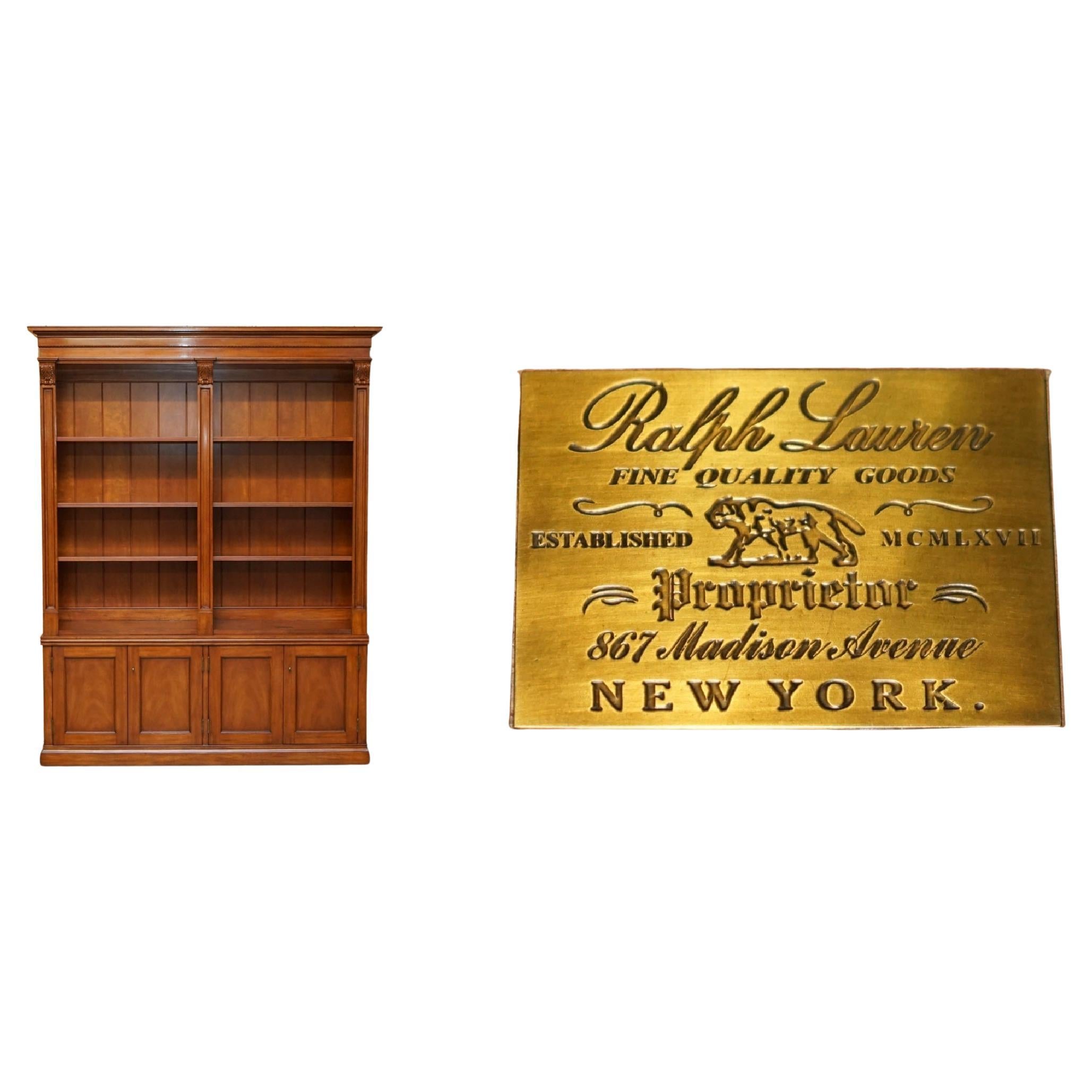 EXQUISITE EXTRA LARGE RALPH LAUREN HARDWOOD MADISON AVENUE OPEN LiBRARY BOOKCASE For Sale