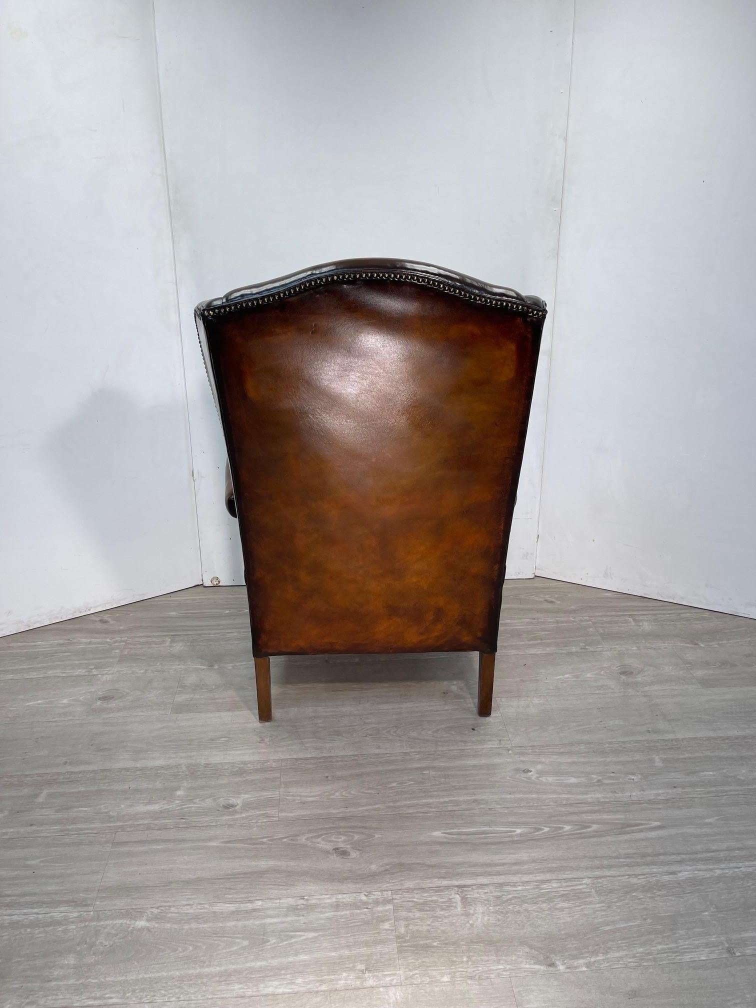 Regency Exquisite Extra Large Restored Brown Leather Wingback Armchair Claw & Ball Feet