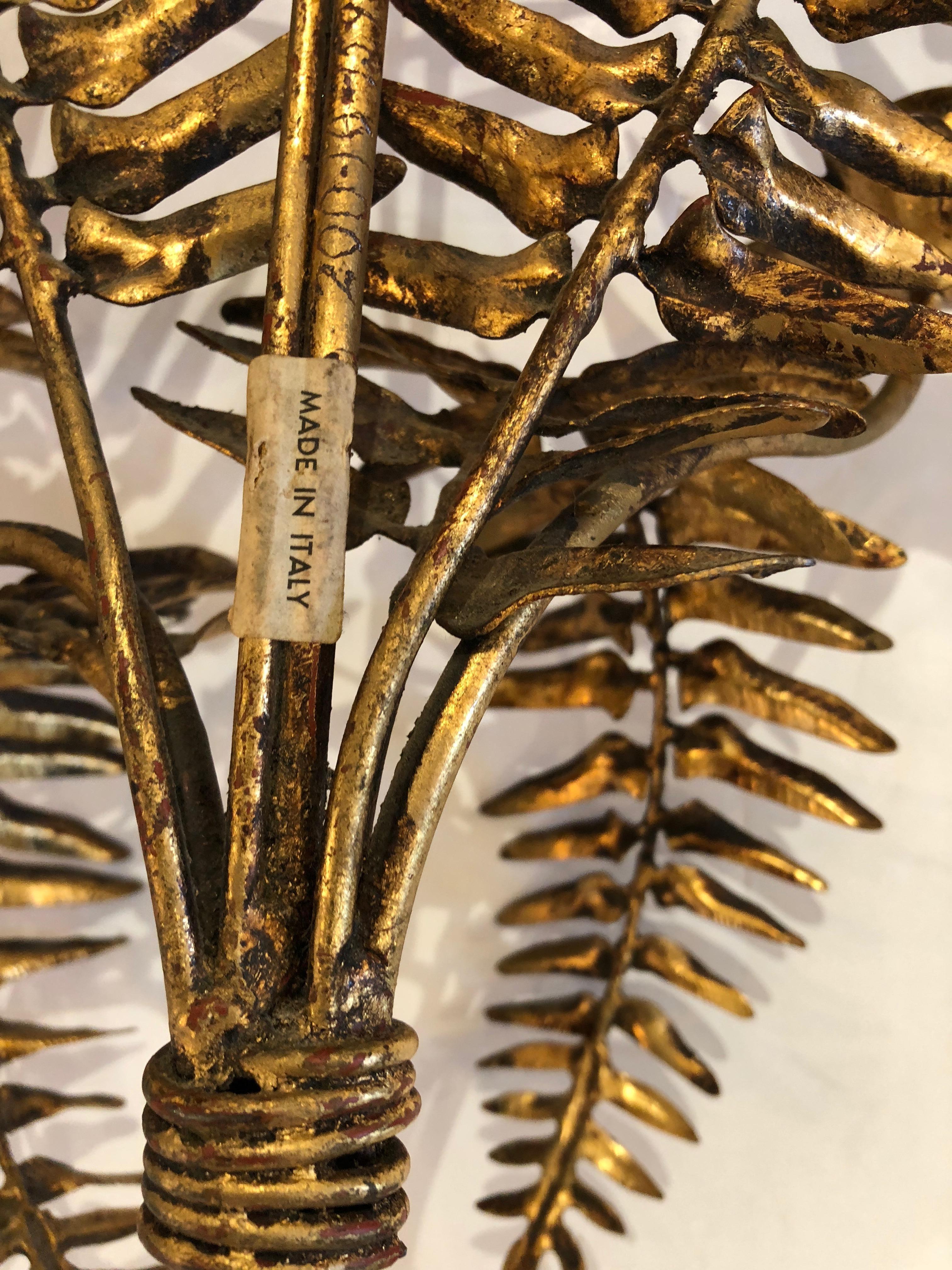 Exquisite Fern Shaped Gilt Iron and Tole Candle Sconces 3