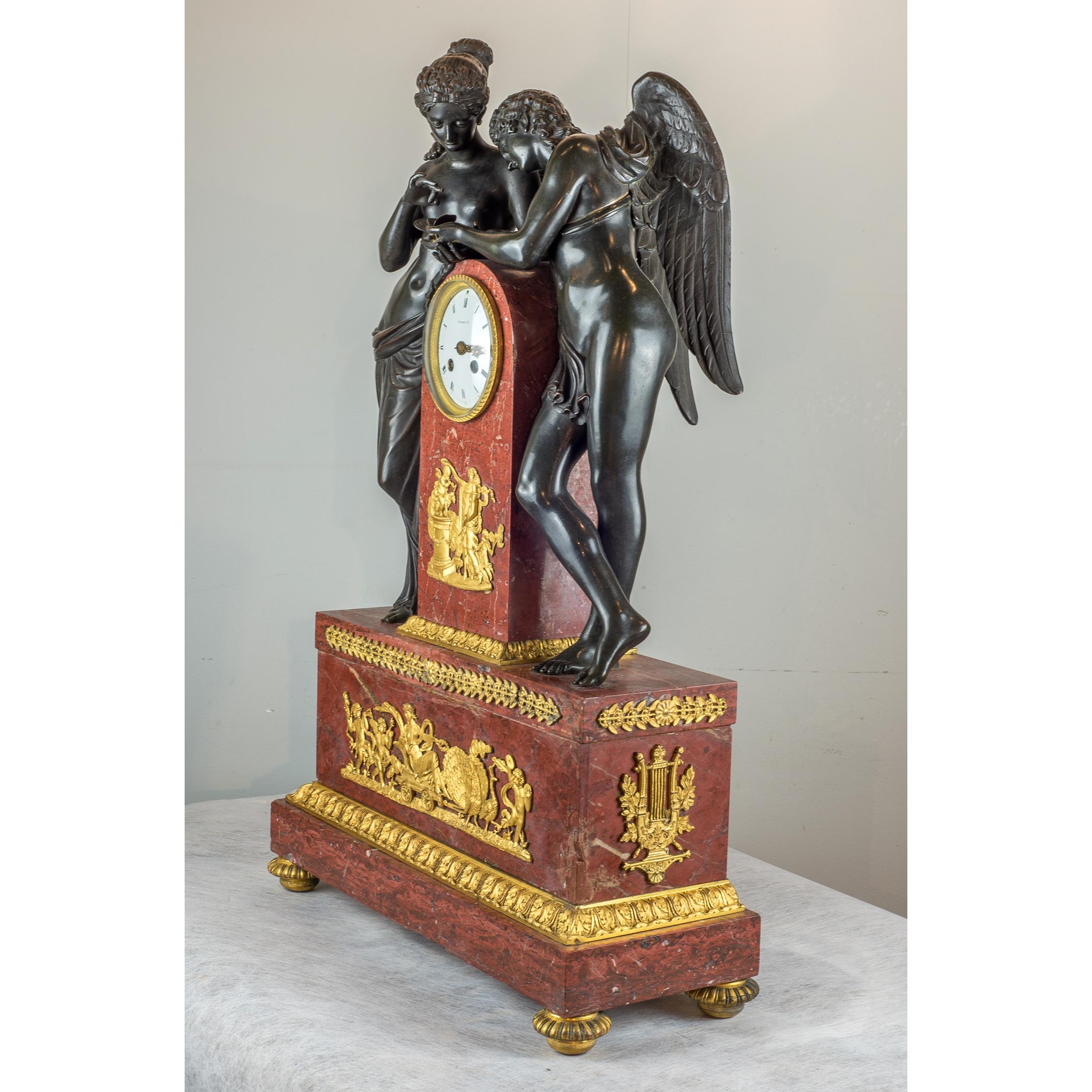 French Exquisite Figural Mantel Clock Retailed by Tiffany & Co. Signed Thomire