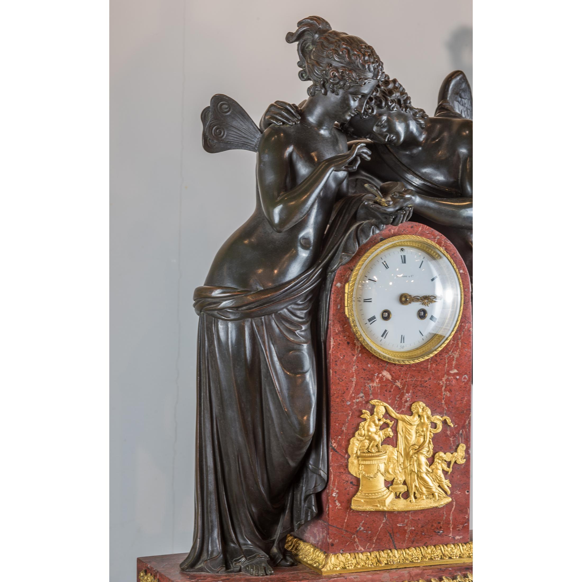 Marble Exquisite Figural Mantel Clock Retailed by Tiffany & Co. Signed Thomire