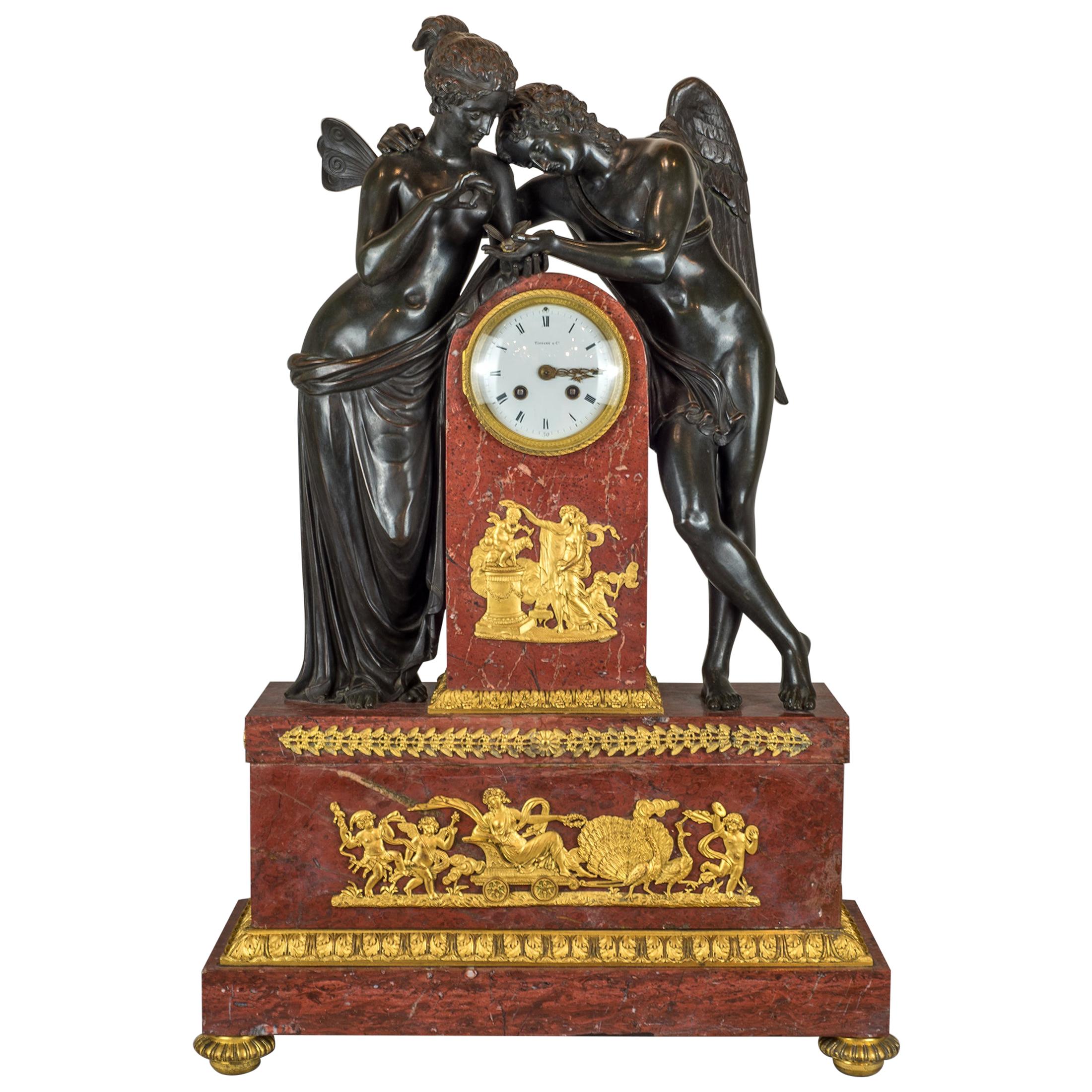 Exquisite Figural Mantel Clock Retailed by Tiffany & Co. Signed Thomire