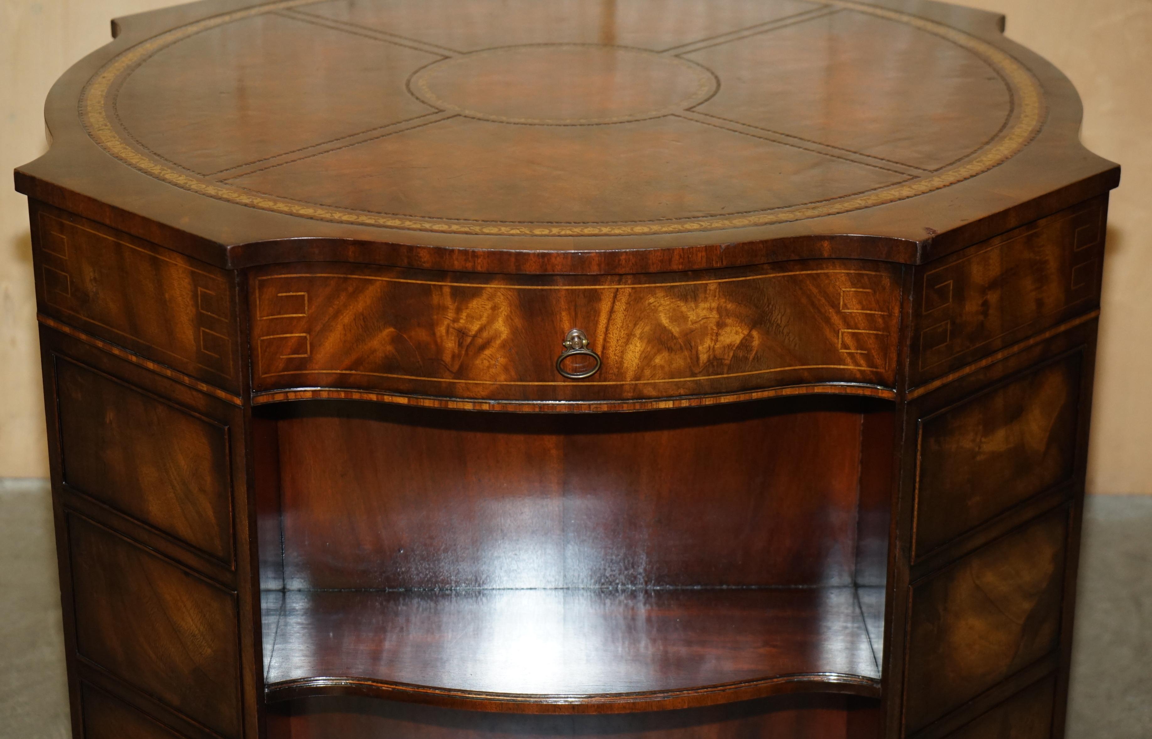 EXQUISITE FLAMED HARDWOOD HAND DYED BROWN LEATHER LiBRARY PEDESTAL 2 PERSON DESK For Sale 6