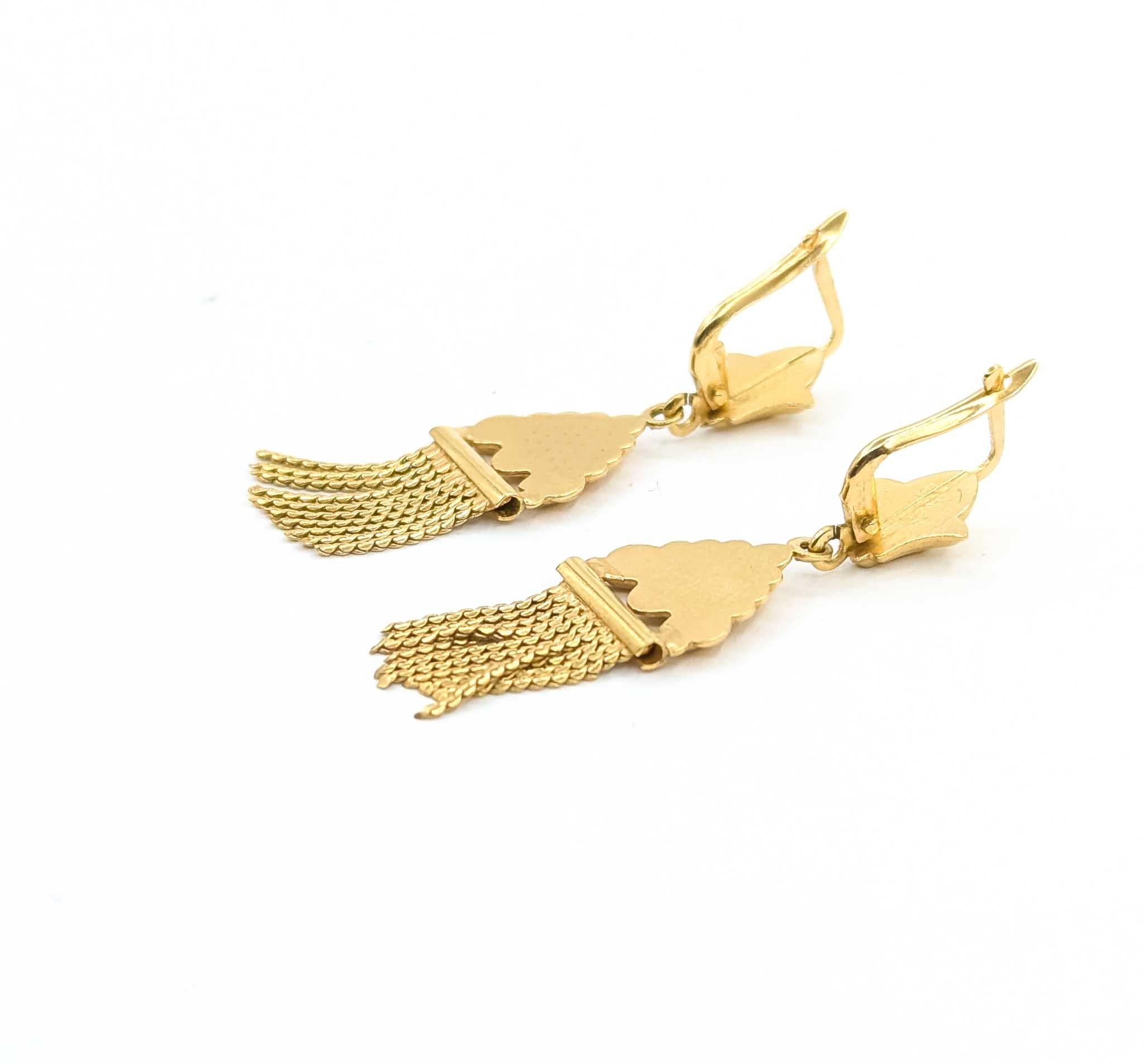 De las mujeres Exquisite Fleur De Lis Dangle Tassel Vintage Earrings in 18k Yellow Gold en venta