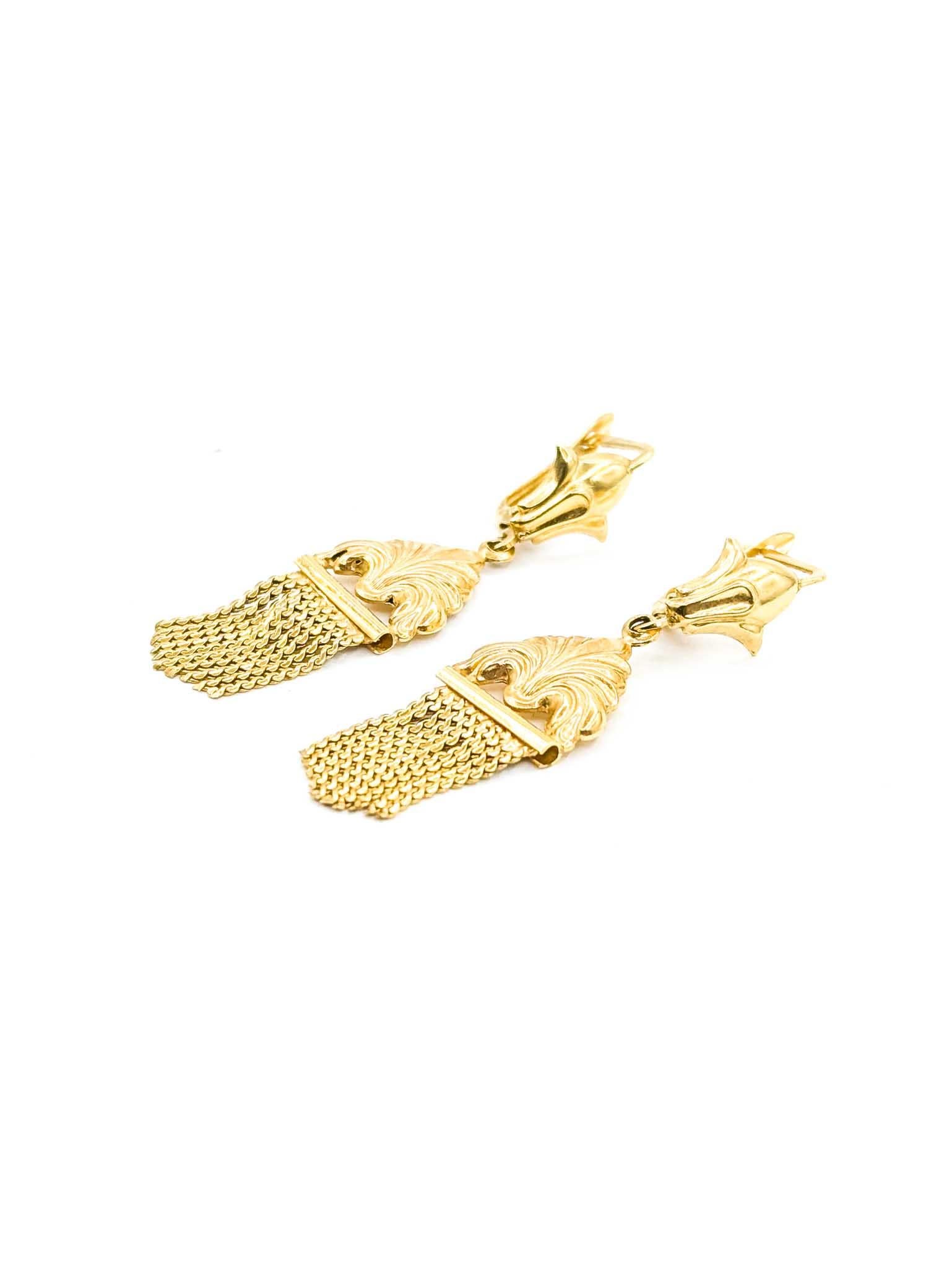 Exquisite Fleur De Lis Dangle Tassel Vintage Earrings in 18k Yellow Gold en venta 1
