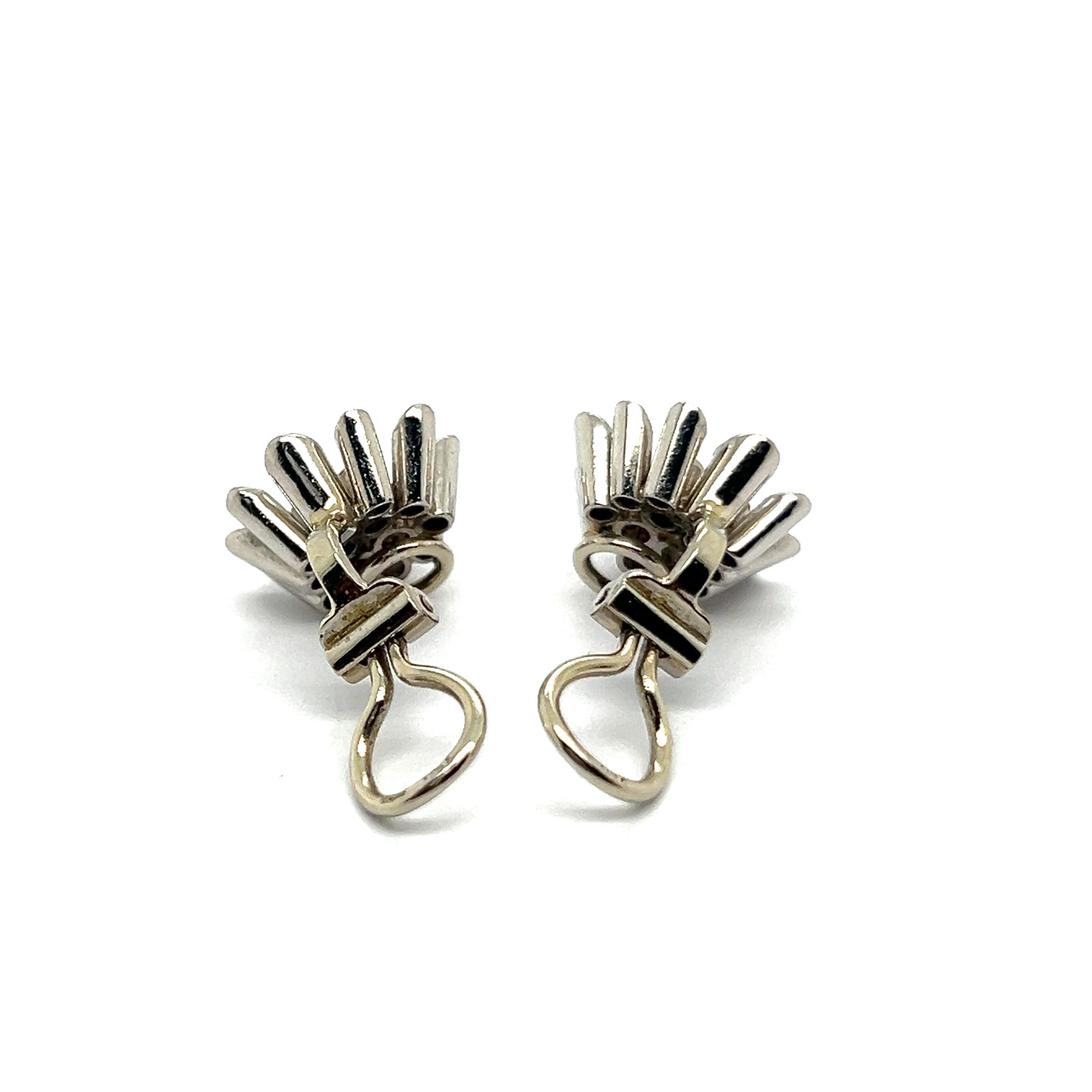 Women's or Men's Exquisite Flower Earrings with Diamonds in 18 Karat White Gold For Sale