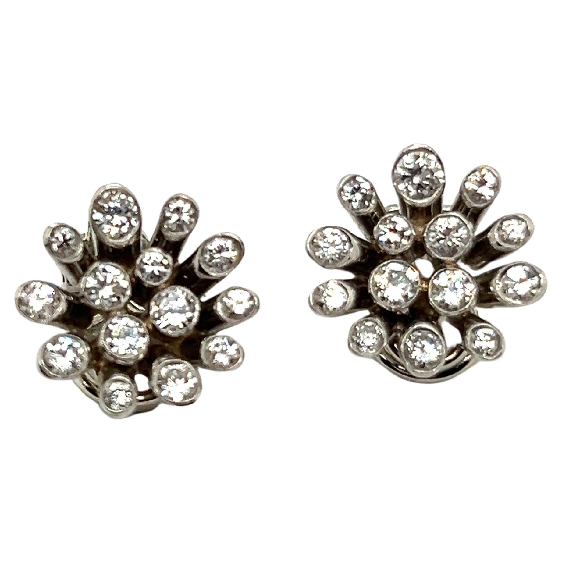 Exquisite Flower Earrings with Diamonds in 18 Karat White Gold For Sale