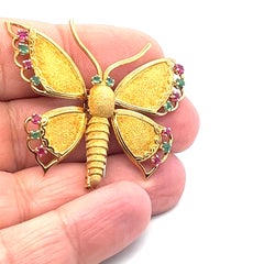 Exquisite FRED Paris Multi-Gem Butterfly Brooch - 18kt Solid Gold