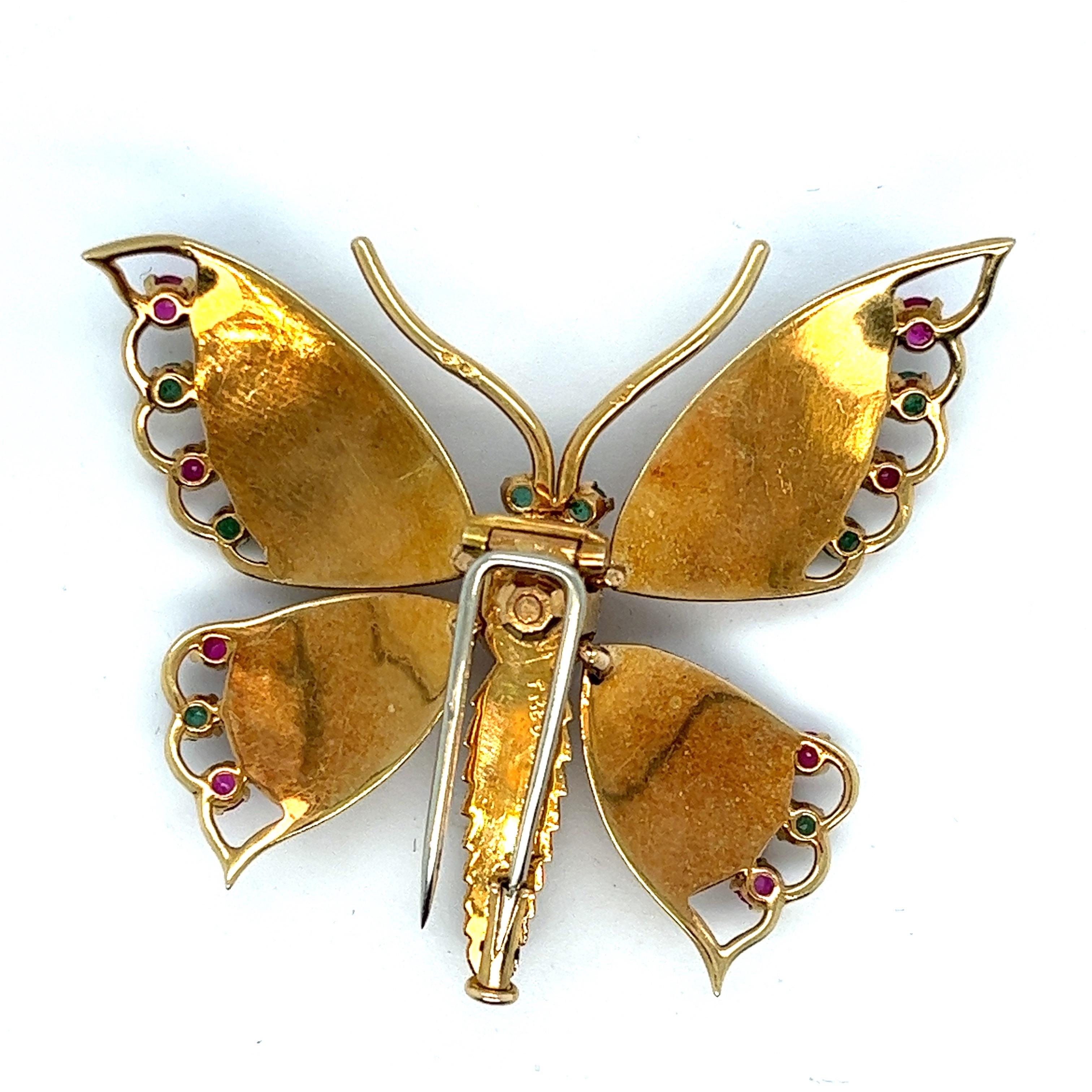 Contemporary Exquisite FRED Paris Multi-Gem Butterfly Brooch - 18kt Solid Gold For Sale