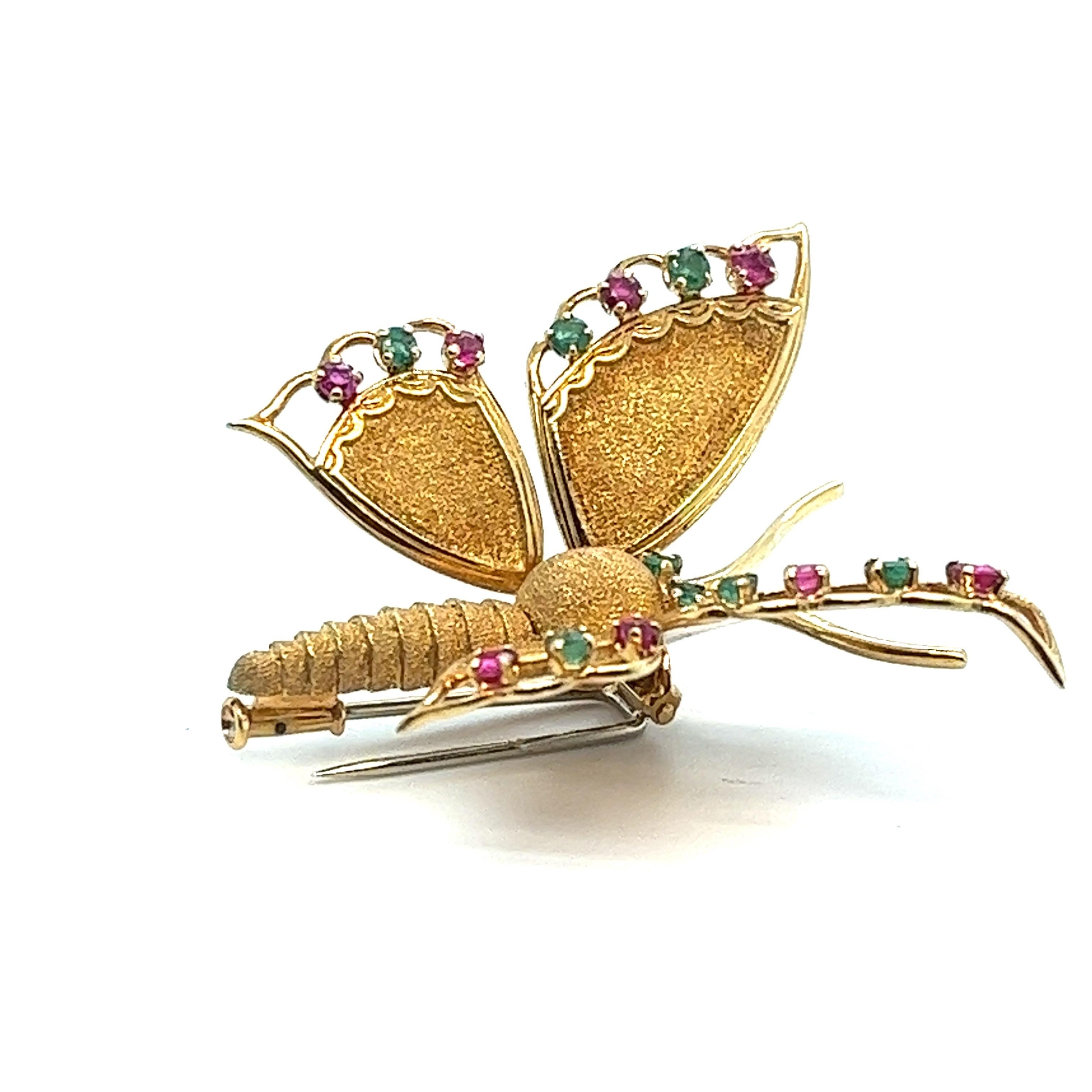 Taille ronde FRED Paris Broche exquise papillon multi-gemmes en or massif 18 carats en vente