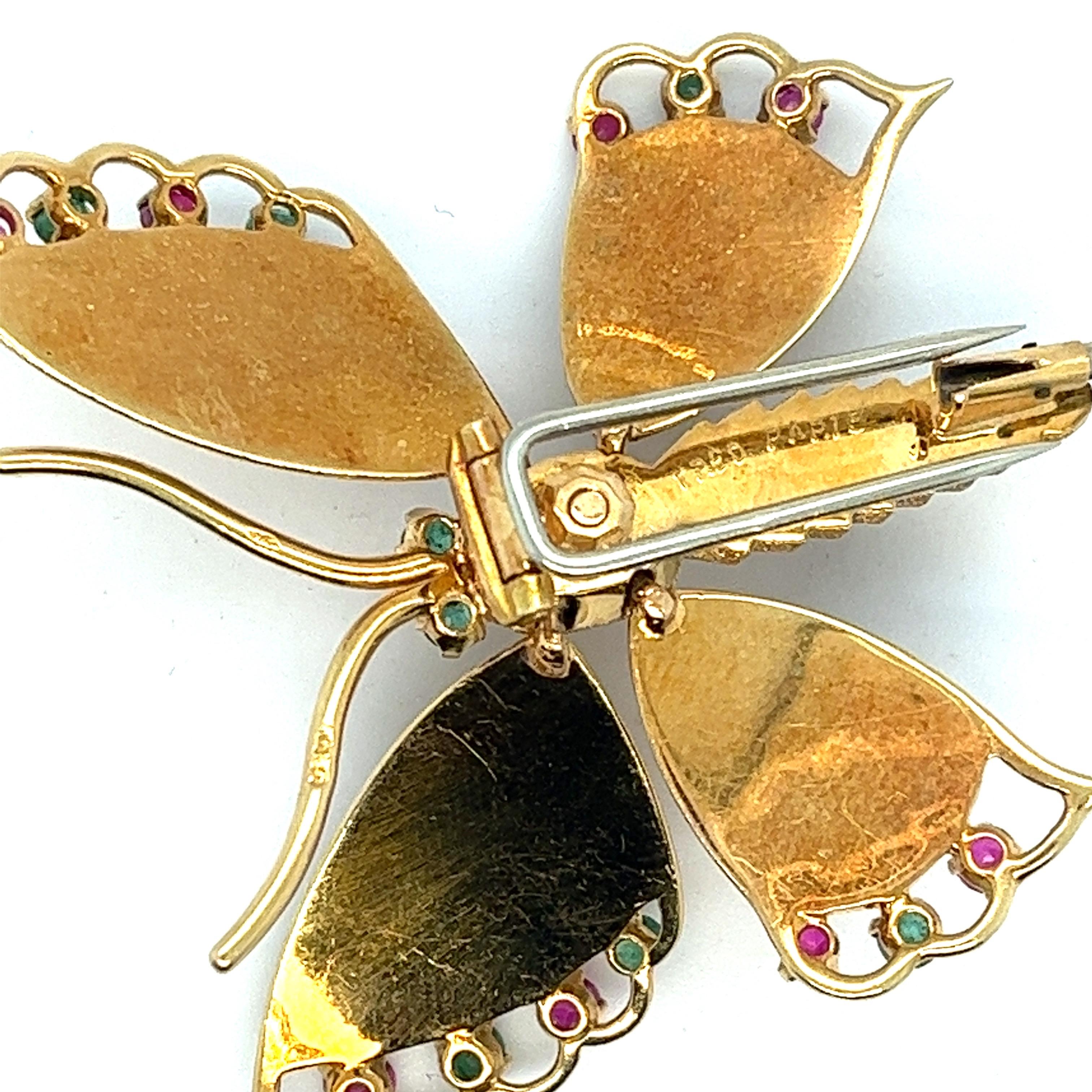 Women's or Men's Exquisite FRED Paris Multi-Gem Butterfly Brooch - 18kt Solid Gold For Sale