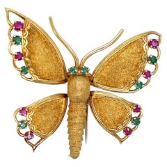 Exquisite FRED Paris Multi-Gem Butterfly Brooch - 18kt Solid Gold