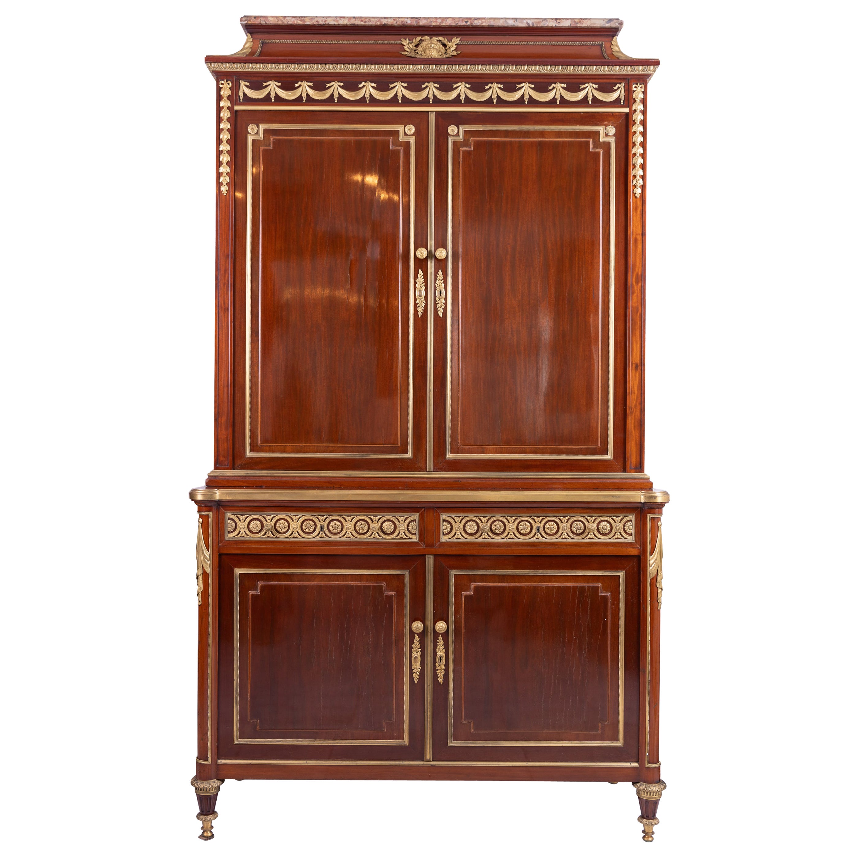 Exquisite French 19 Century Louis XVI Mahogany Grand Buffet a Deux Corps, Stampe