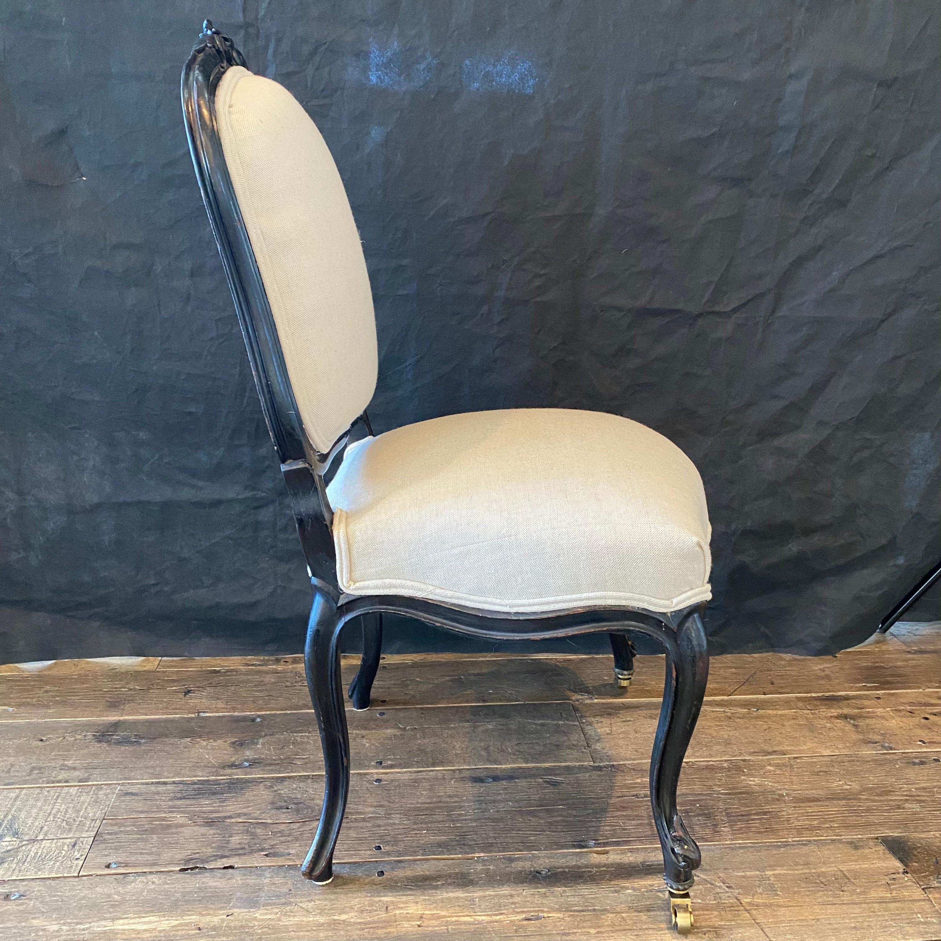 Louis XV Exquisite French 19th Century Ebonized Napoleon III Side or Parlor Chair For Sale