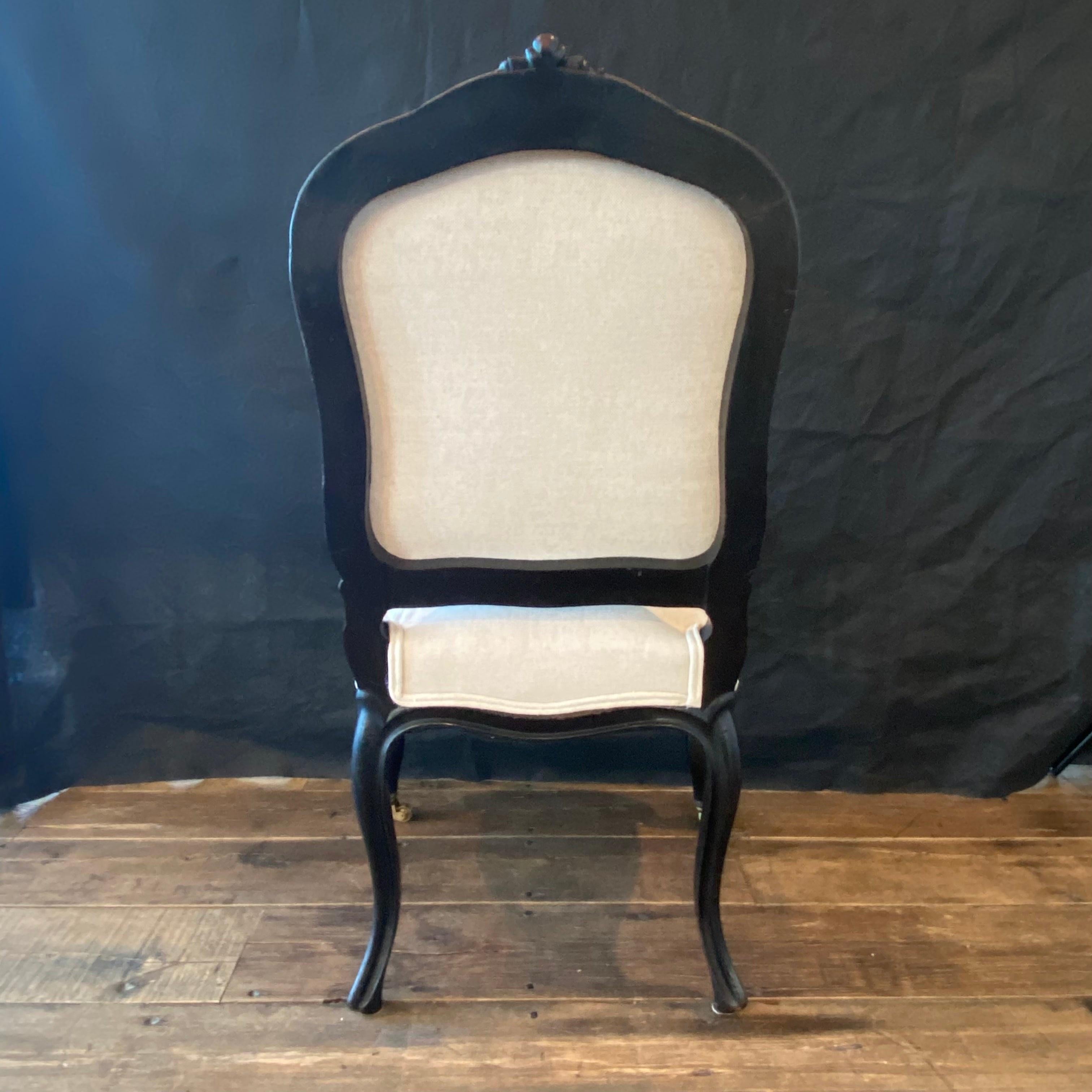 Linen Exquisite French 19th Century Ebonized Napoleon III Side or Parlor Chair For Sale