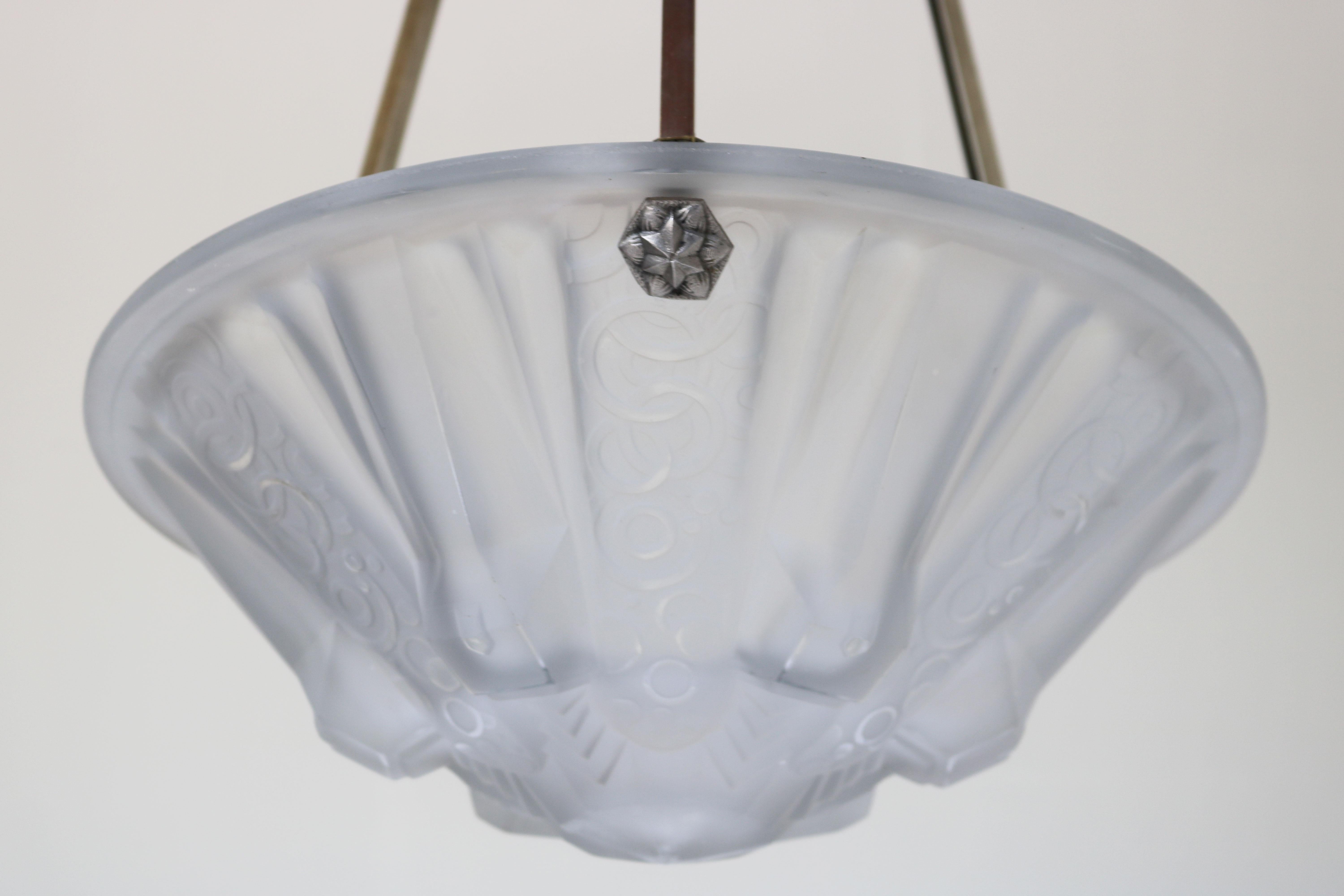 Mid-20th Century French Antique Pendant / Chandelier by Muller Freres Luneville Geometric 1930