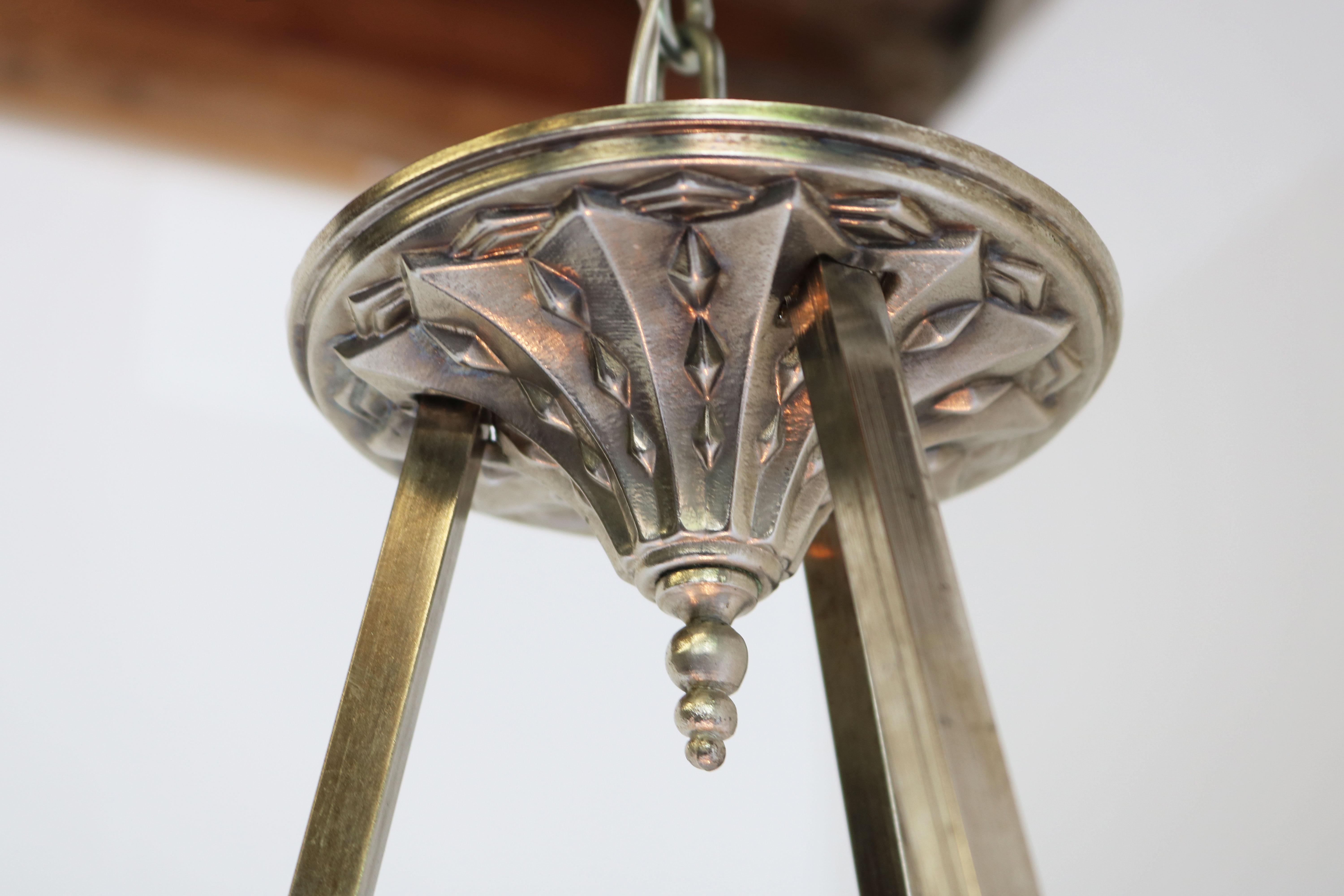 Glass French Antique Pendant / Chandelier by Muller Freres Luneville Geometric 1930