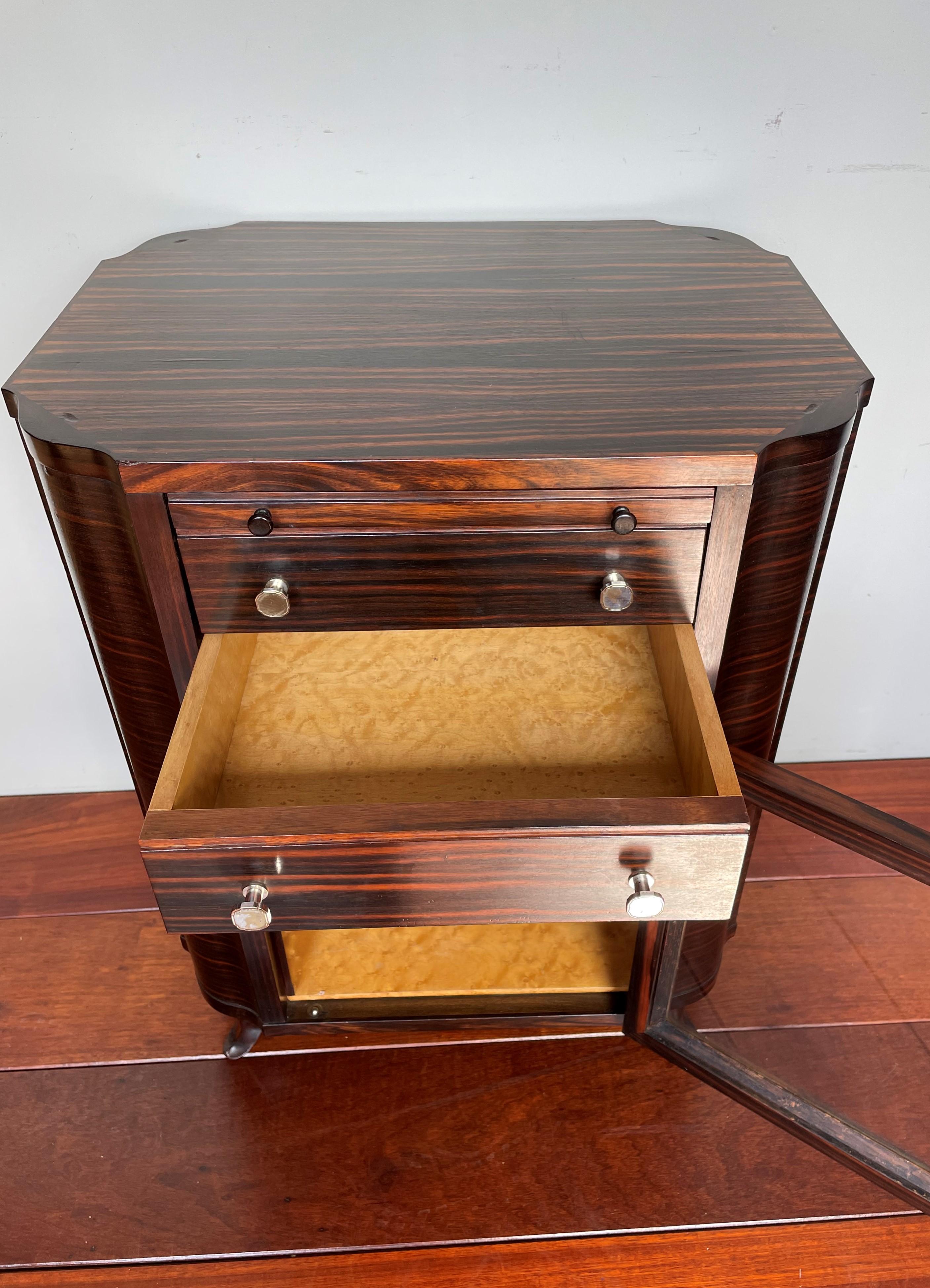 Exquisite French Art Deco Coromandel & Birdseye Maple Drinks Cabinet w. Drawers For Sale 11