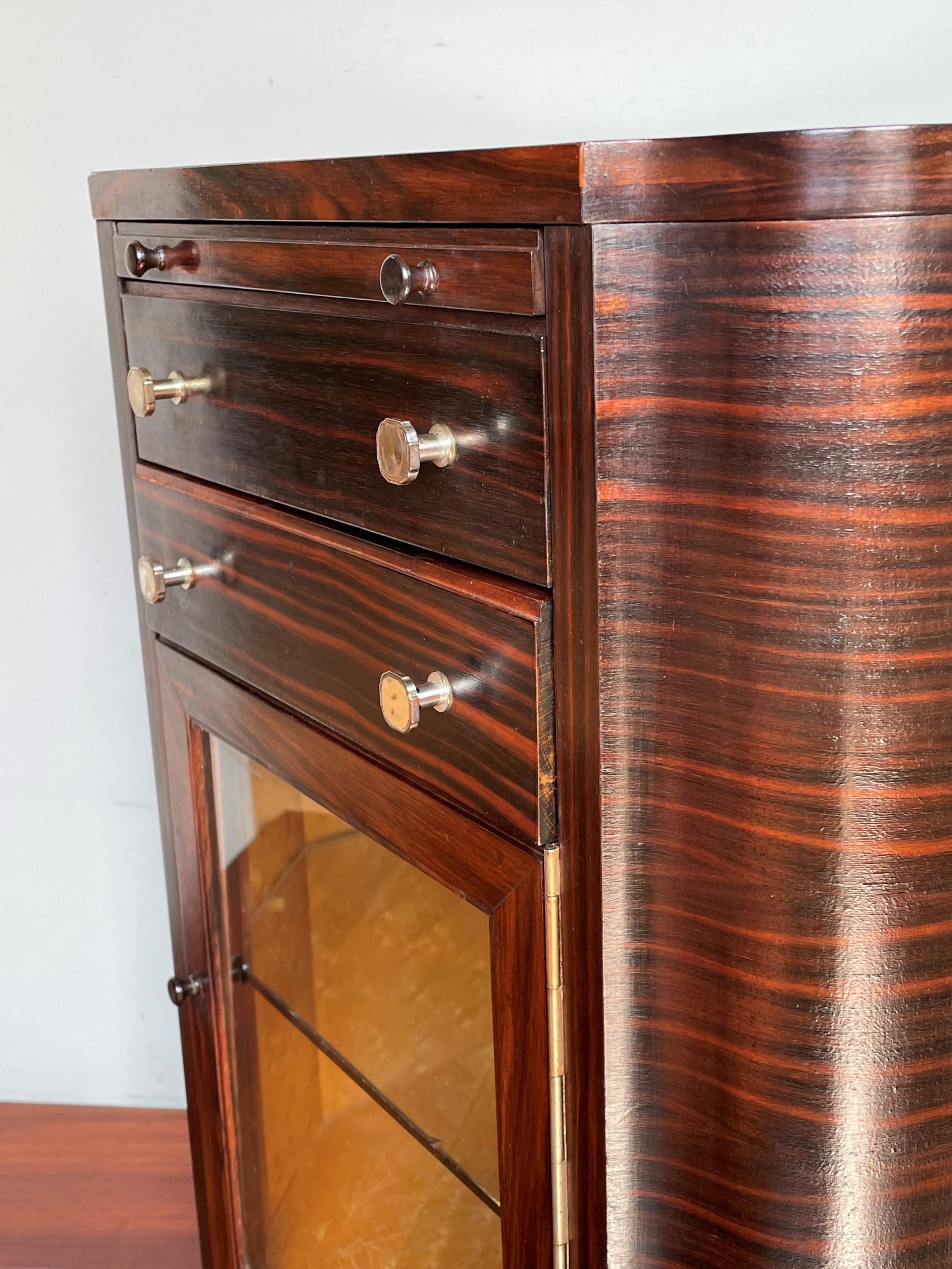 Hand-Crafted Exquisite French Art Deco Coromandel & Birdseye Maple Drinks Cabinet w. Drawers For Sale