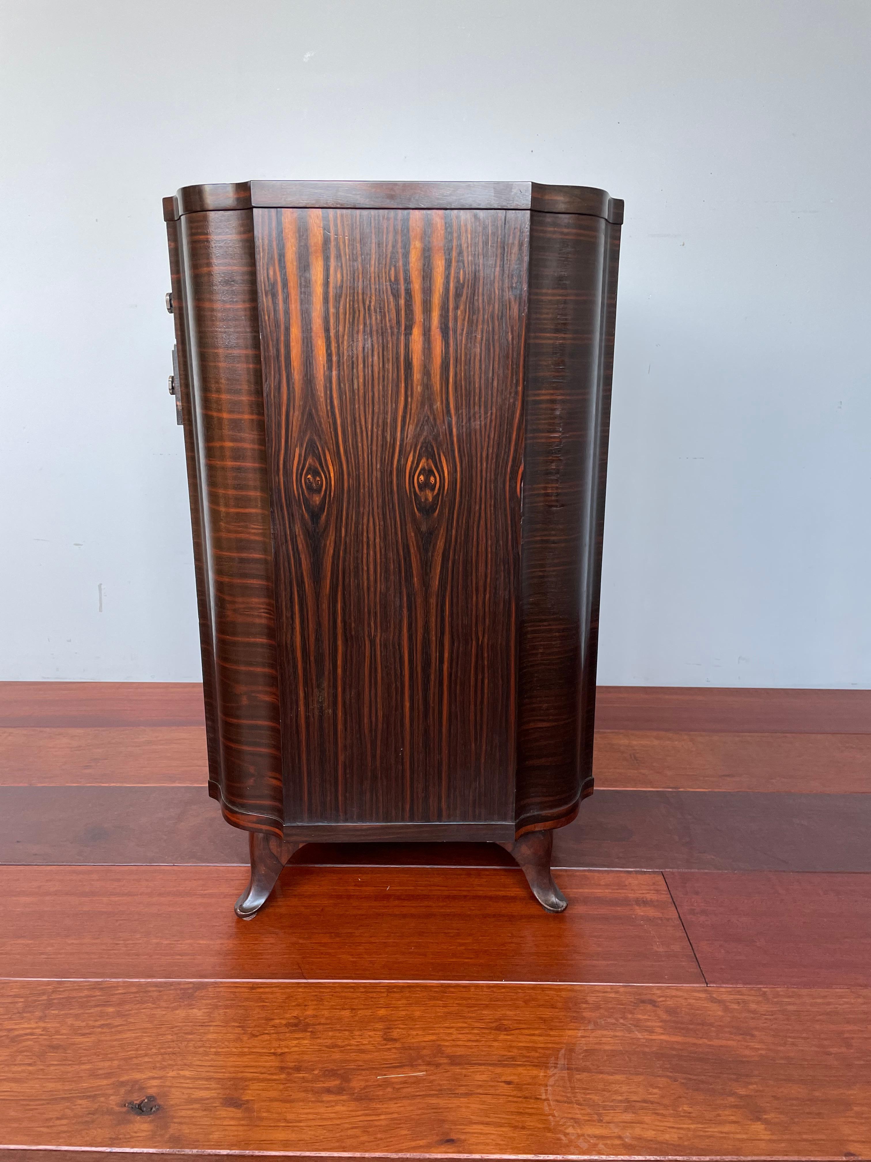 Bronze Exquisite French Art Deco Coromandel & Birdseye Maple Drinks Cabinet w. Drawers For Sale