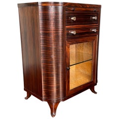 Exquisite French Art Deco Coromandel & Birdseye Maple Drinks Cabinet w. Drawers