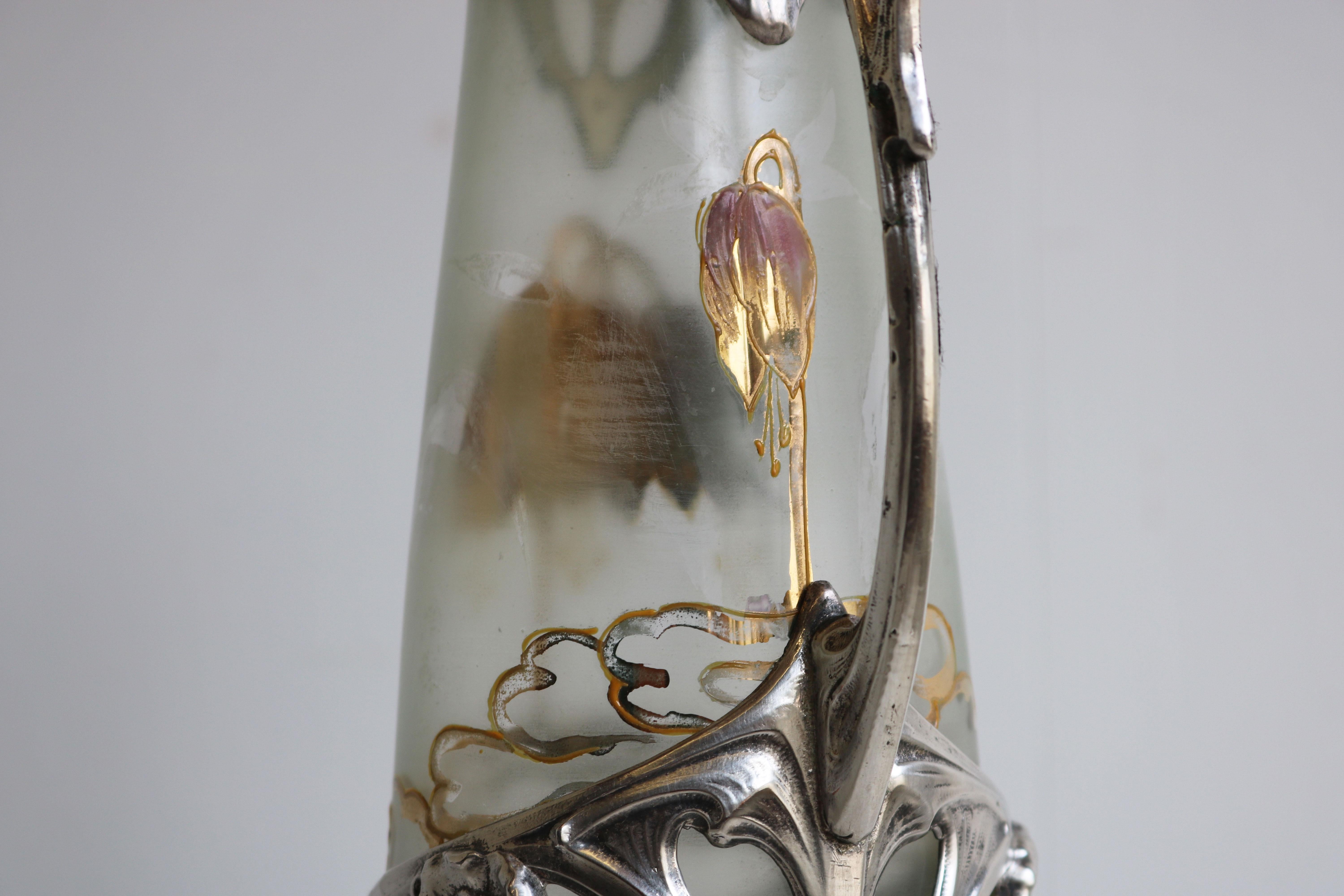 Exquisite French Art Nouveau Decanter / Pitcher by J. Barian Silver Glass 1900 For Sale 1