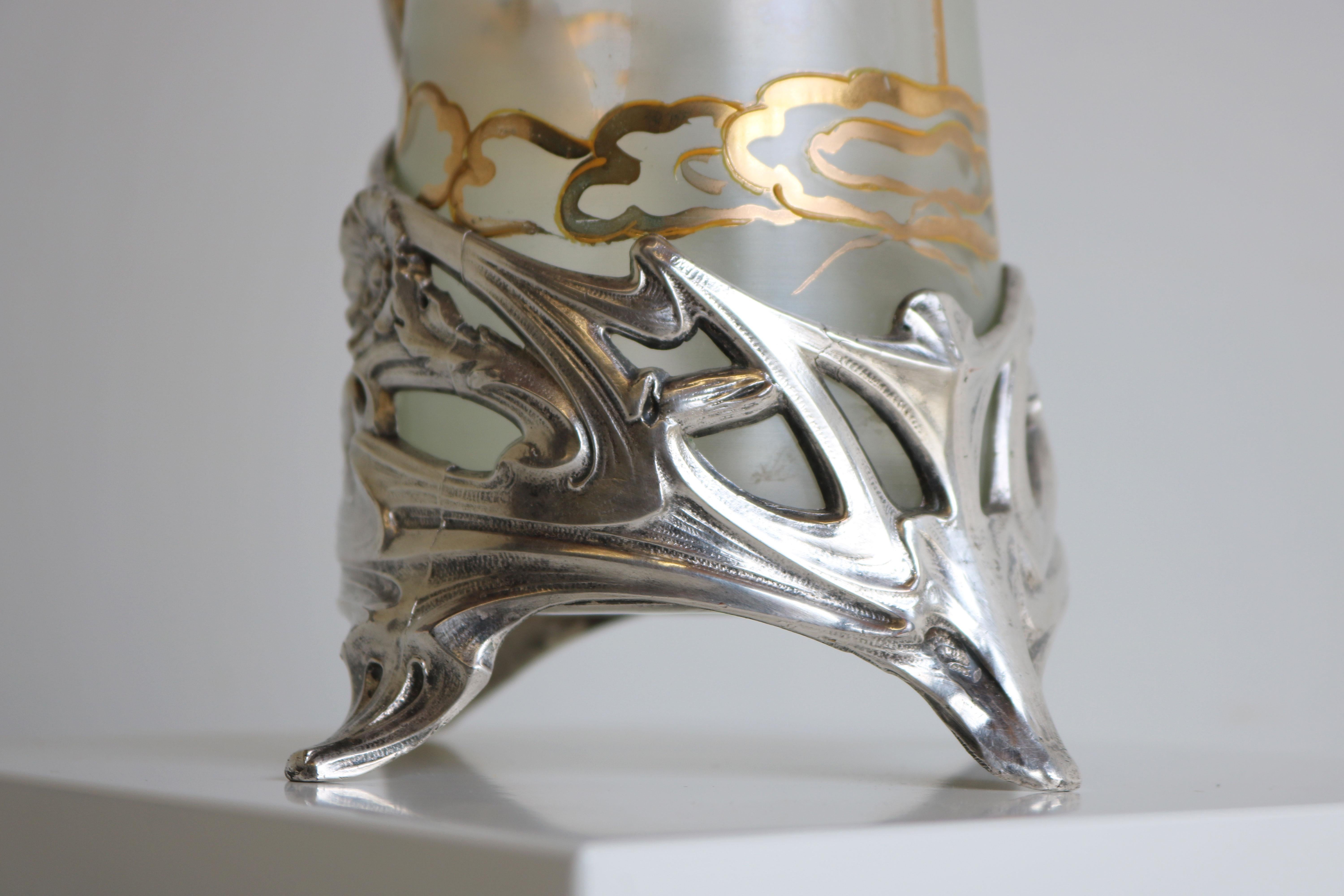 Magnifique carafe / pichet Art Nouveau français par J. Barian Silver Glass 1900 en vente 3