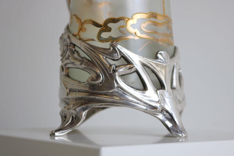 Exquisite French Art Nouveau Decanter / Pitcher by J. Barian Silver Glass 1900 For Sale 6